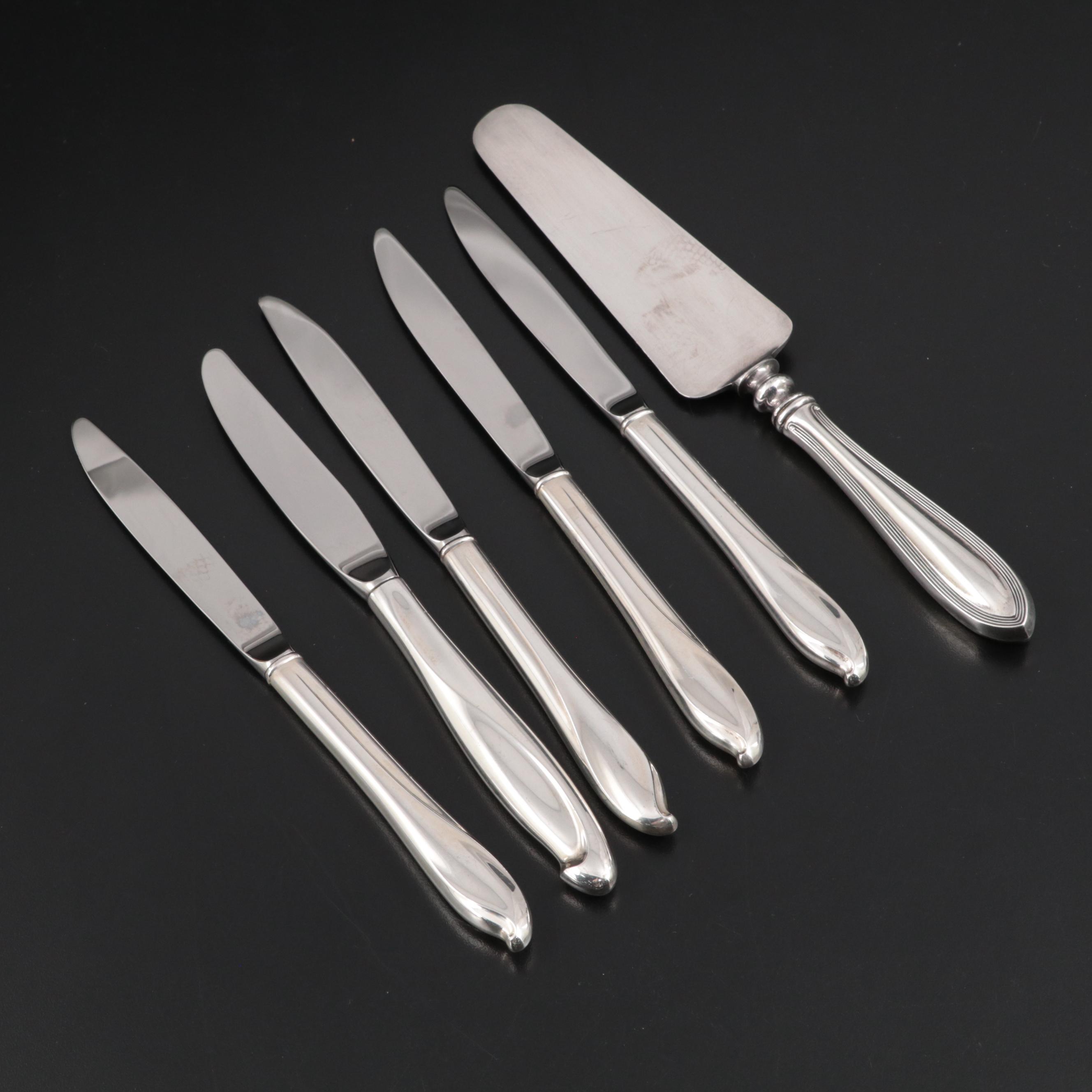 Sterling Silver and Silver Plate Utensils with Weighted Candlesticks and More