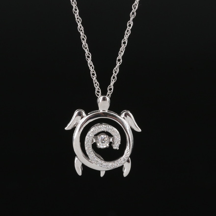 Sterling Diamond Trembler Turtle Pendant Necklace