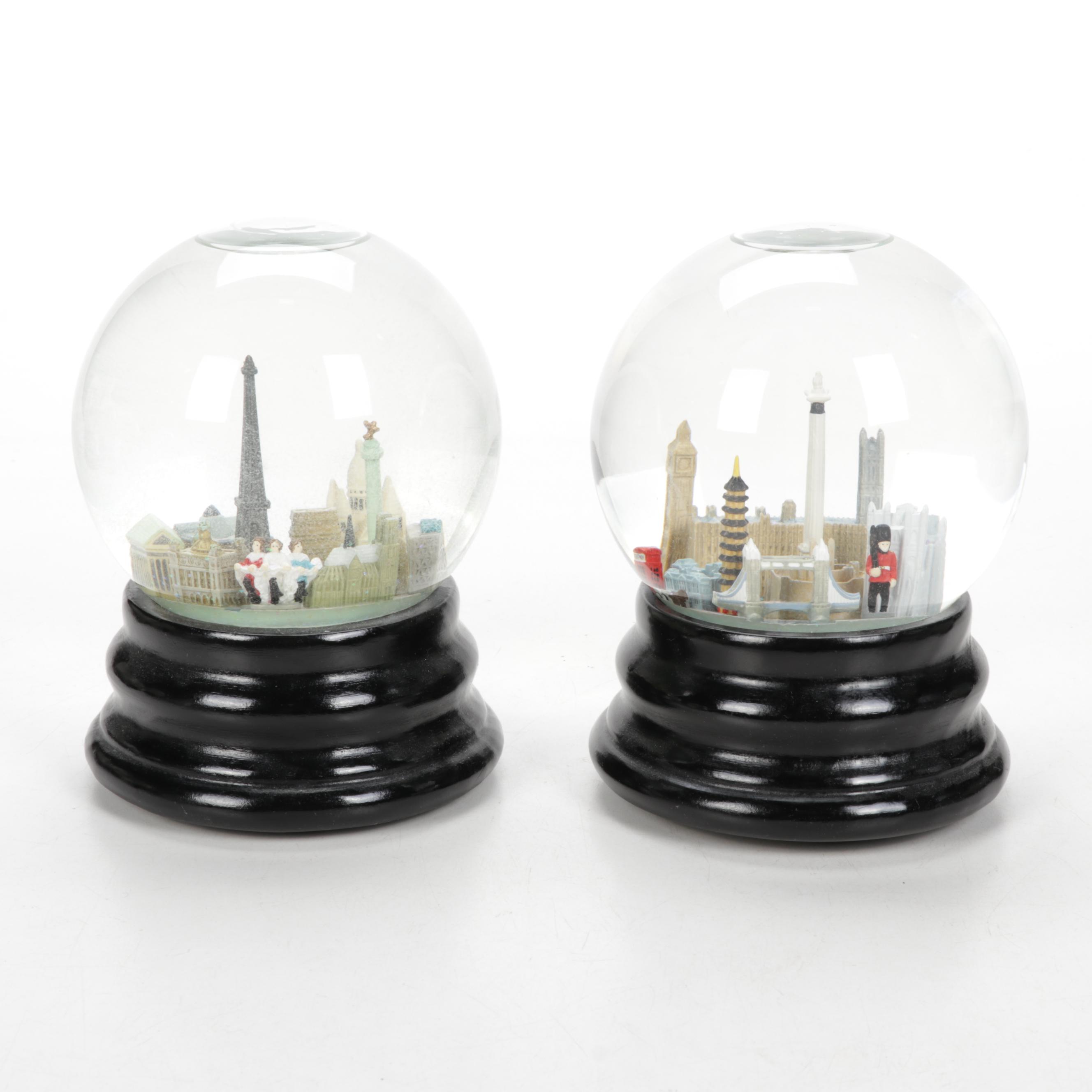 Saks Fifth Avenue City Skyline Musical Snow Globes Including Paris and Columbus
