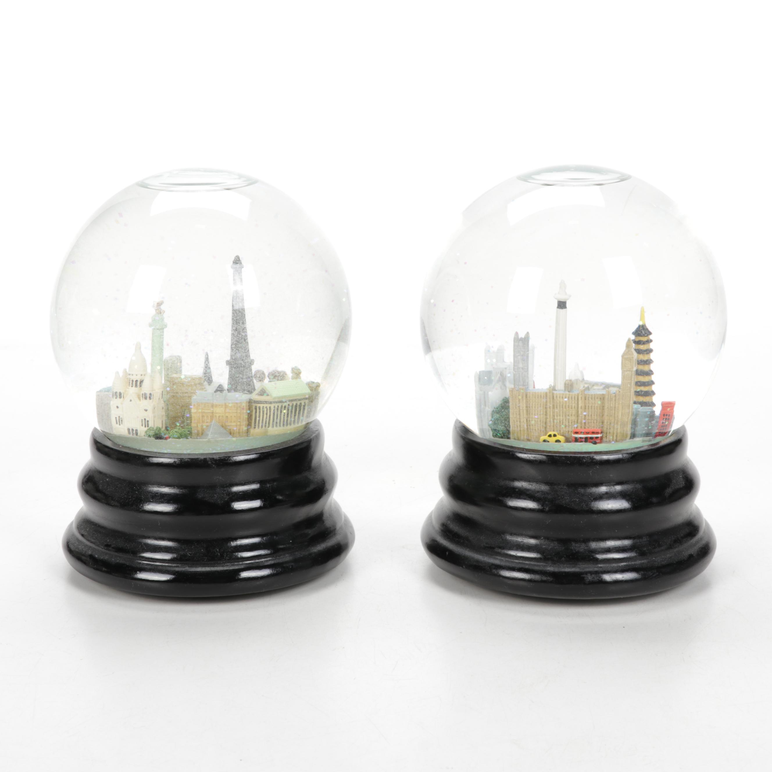 Saks Fifth Avenue City Skyline Musical Snow Globes Including Paris and Columbus