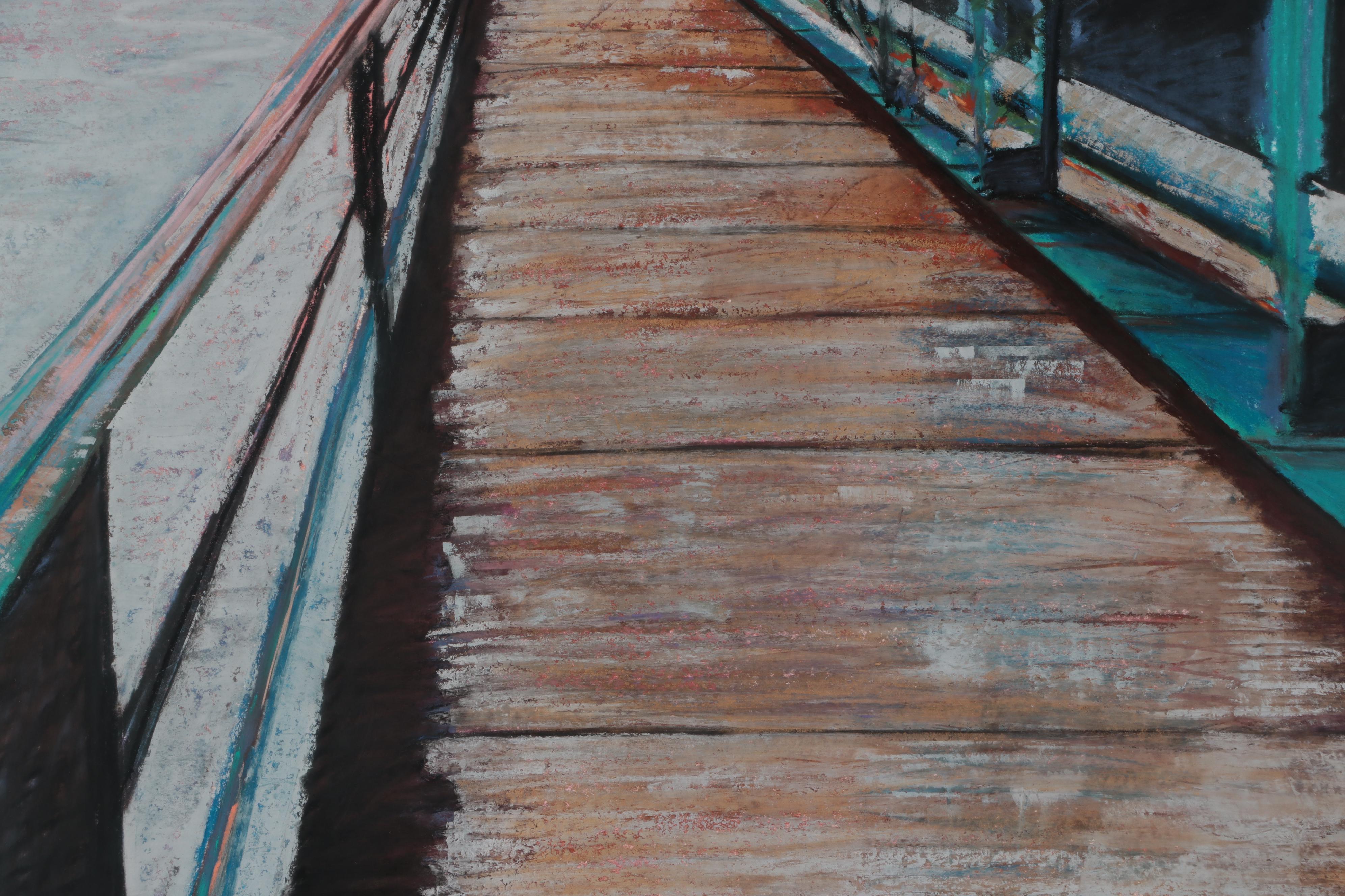 Mela Lyman Pastel Drawing "Aiken St. Bridge with Red Car," 1984