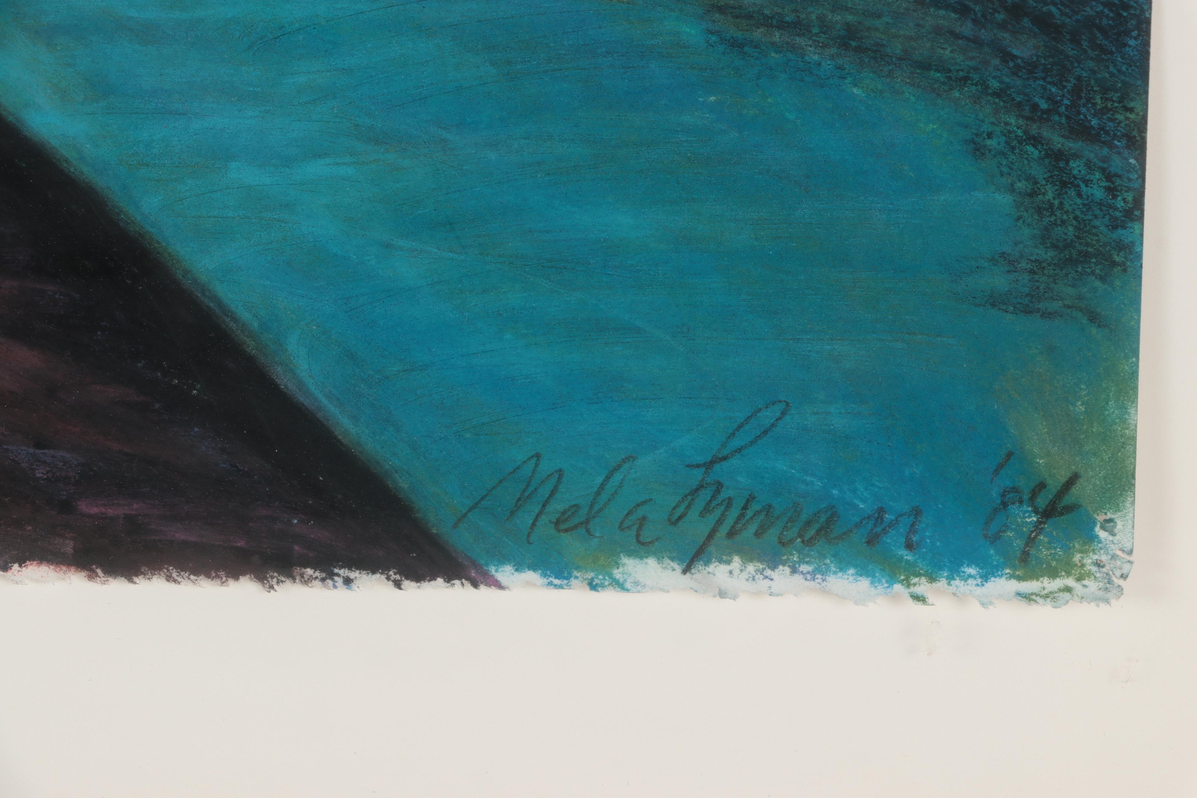 Mela Lyman Pastel Drawing "Aiken St. Bridge with Red Car," 1984