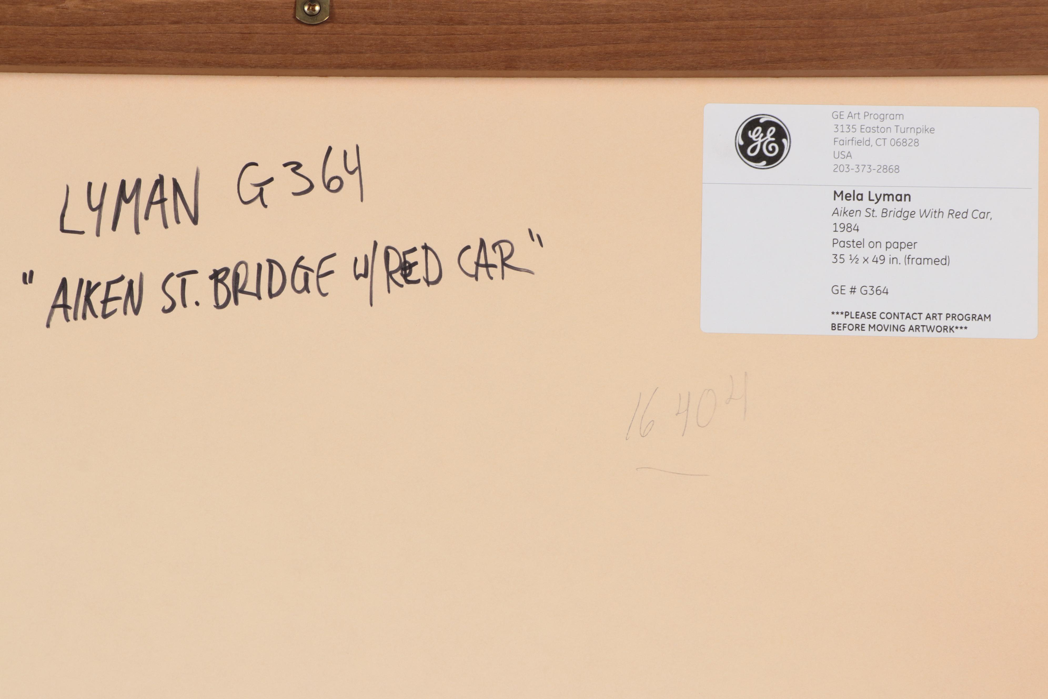Mela Lyman Pastel Drawing "Aiken St. Bridge with Red Car," 1984