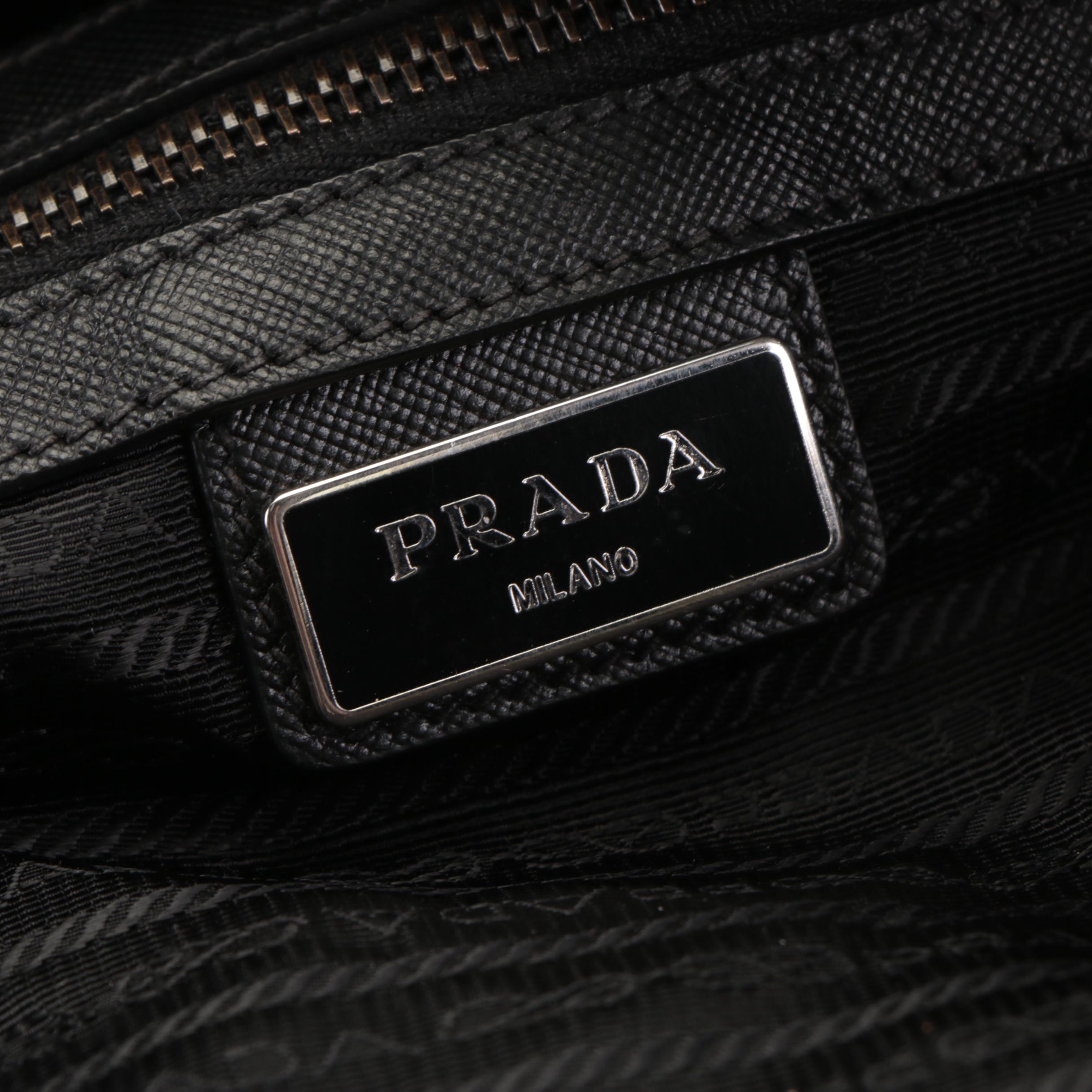 Prada Zip Duffle Bag in Green Nylon Tessuto and Black Saffiano Leather