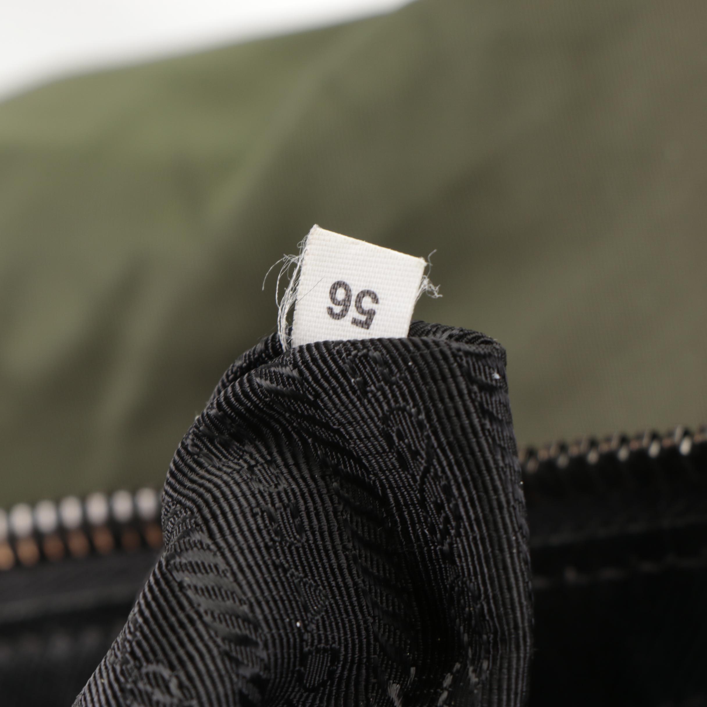 Prada Zip Duffle Bag in Green Nylon Tessuto and Black Saffiano Leather