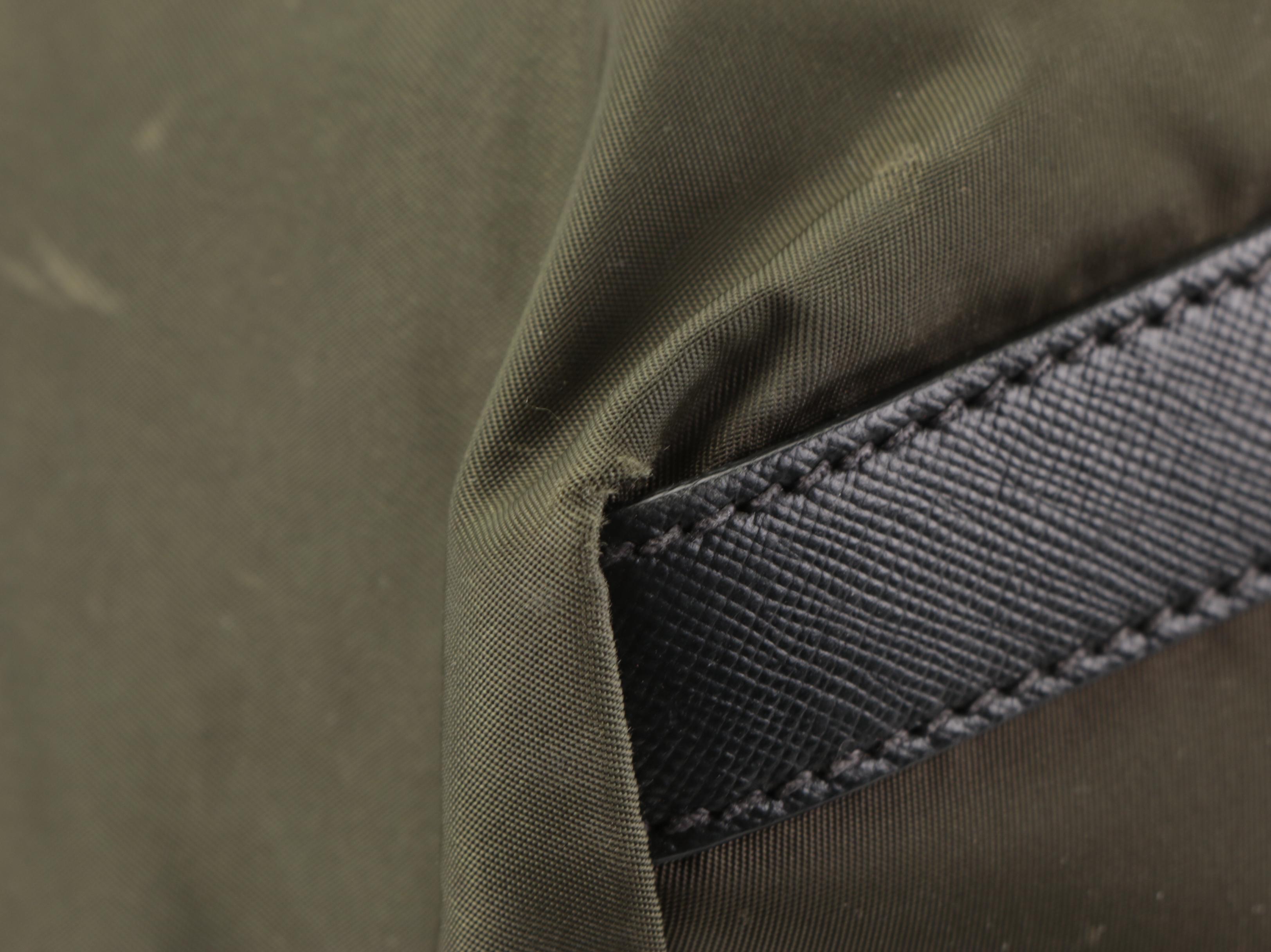 Prada Zip Duffle Bag in Green Nylon Tessuto and Black Saffiano Leather