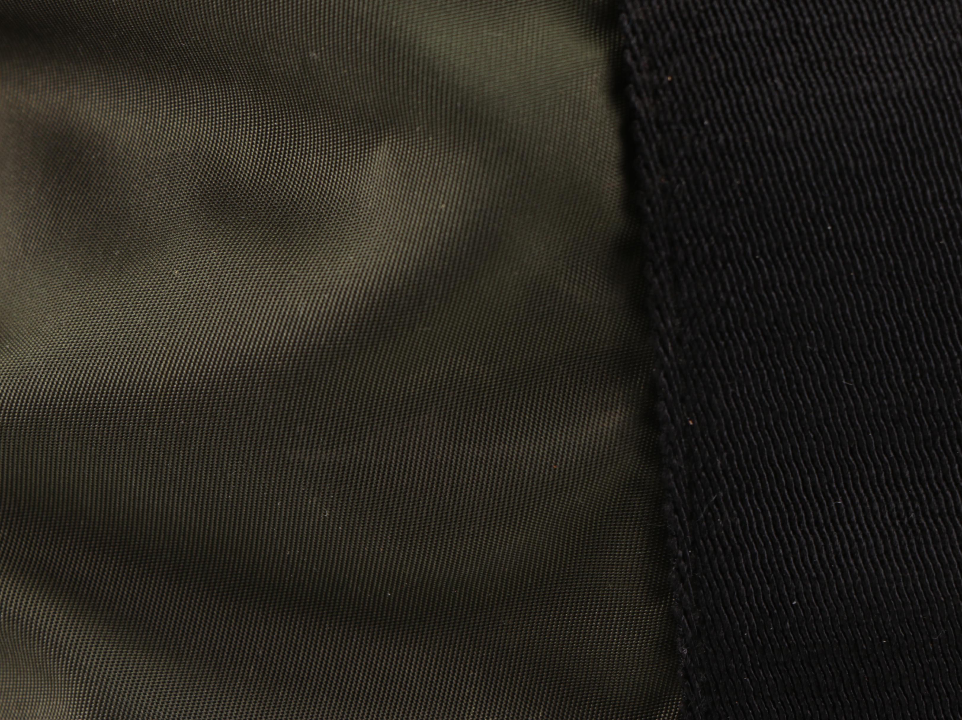 Prada Zip Duffle Bag in Green Nylon Tessuto and Black Saffiano Leather