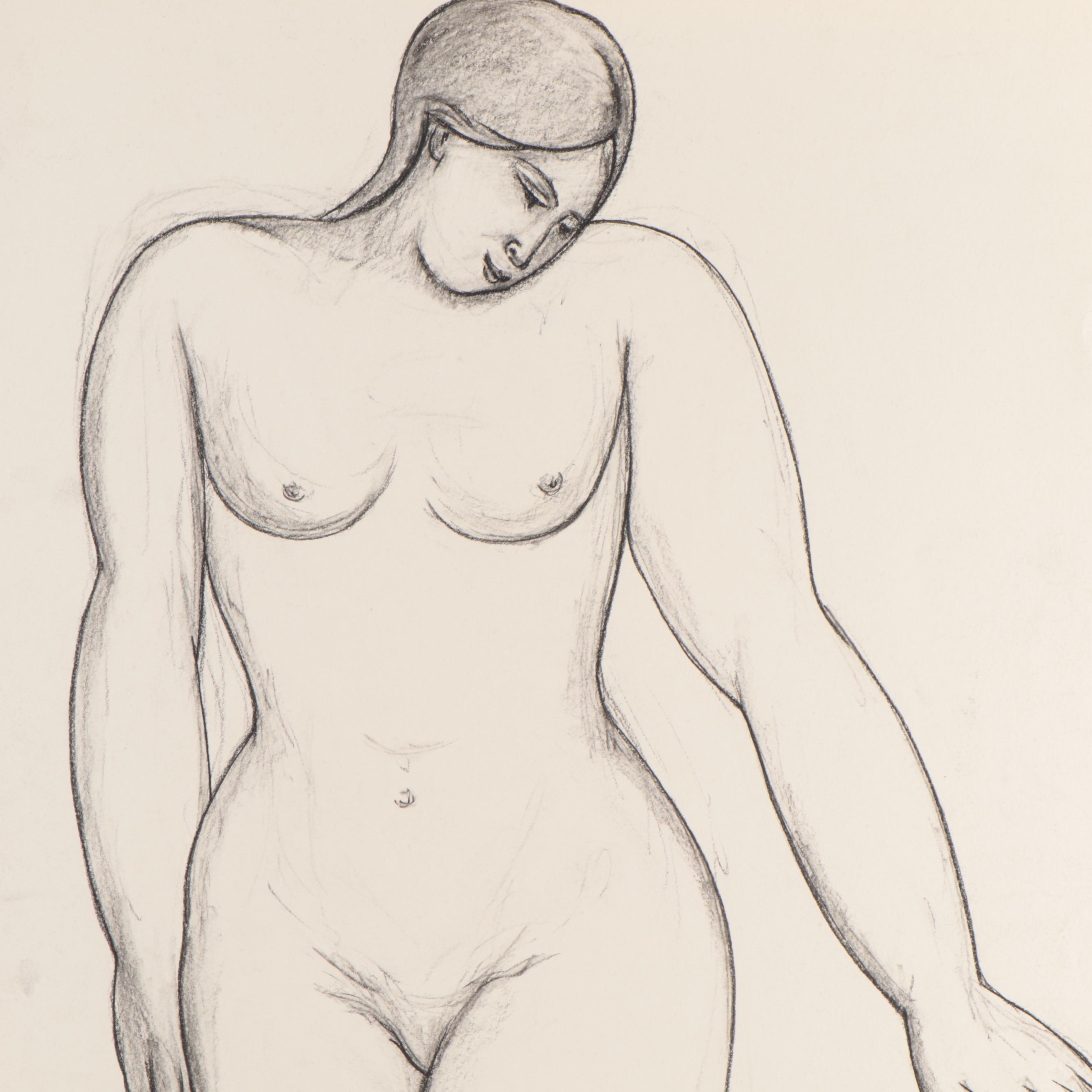 Achi Sullo Figurative Charcoal Drawings, Circa 1950