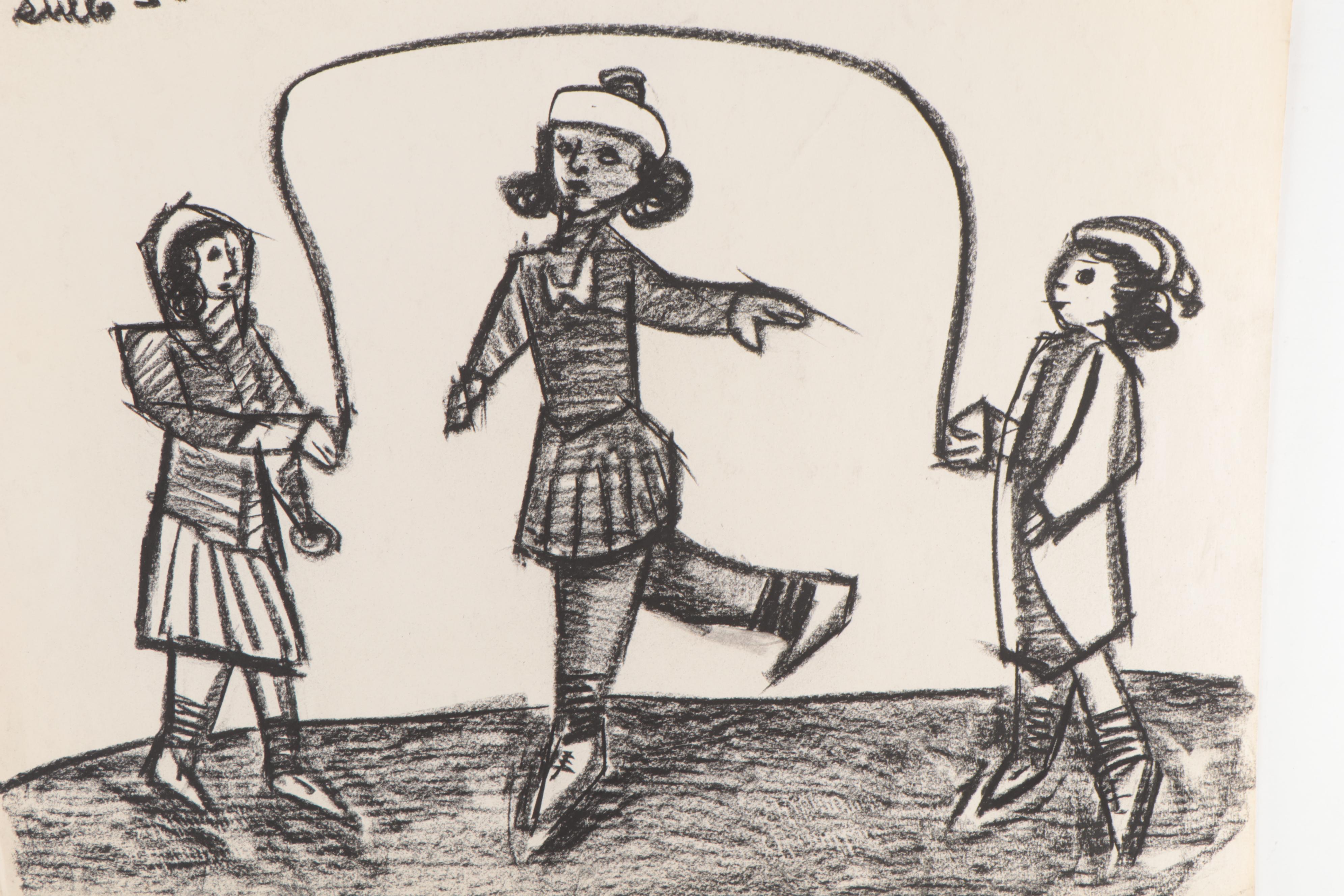 Achi Sullo Figurative Charcoal Drawings, Circa 1950