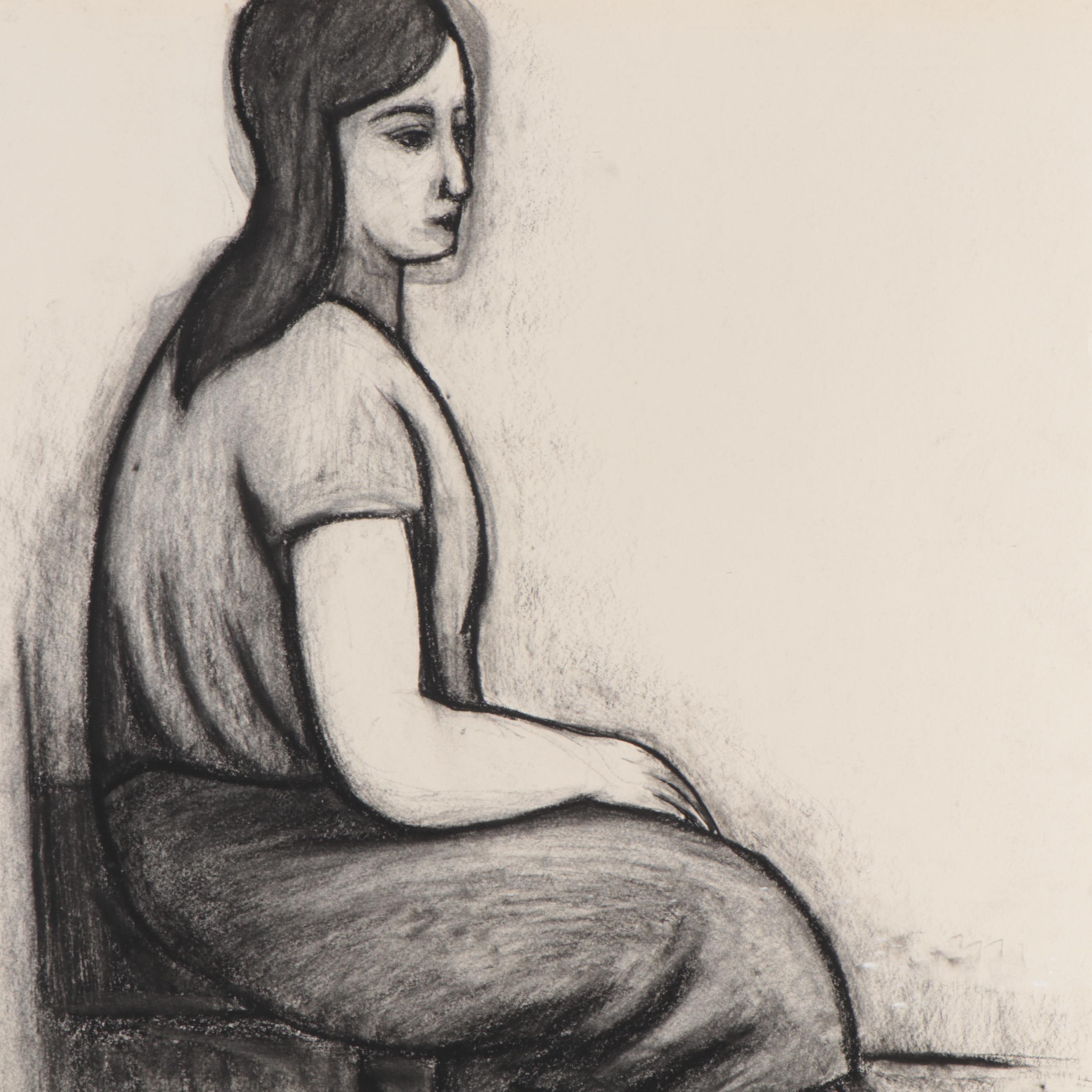 Achi Sullo Figurative Charcoal Drawings, Circa 1950