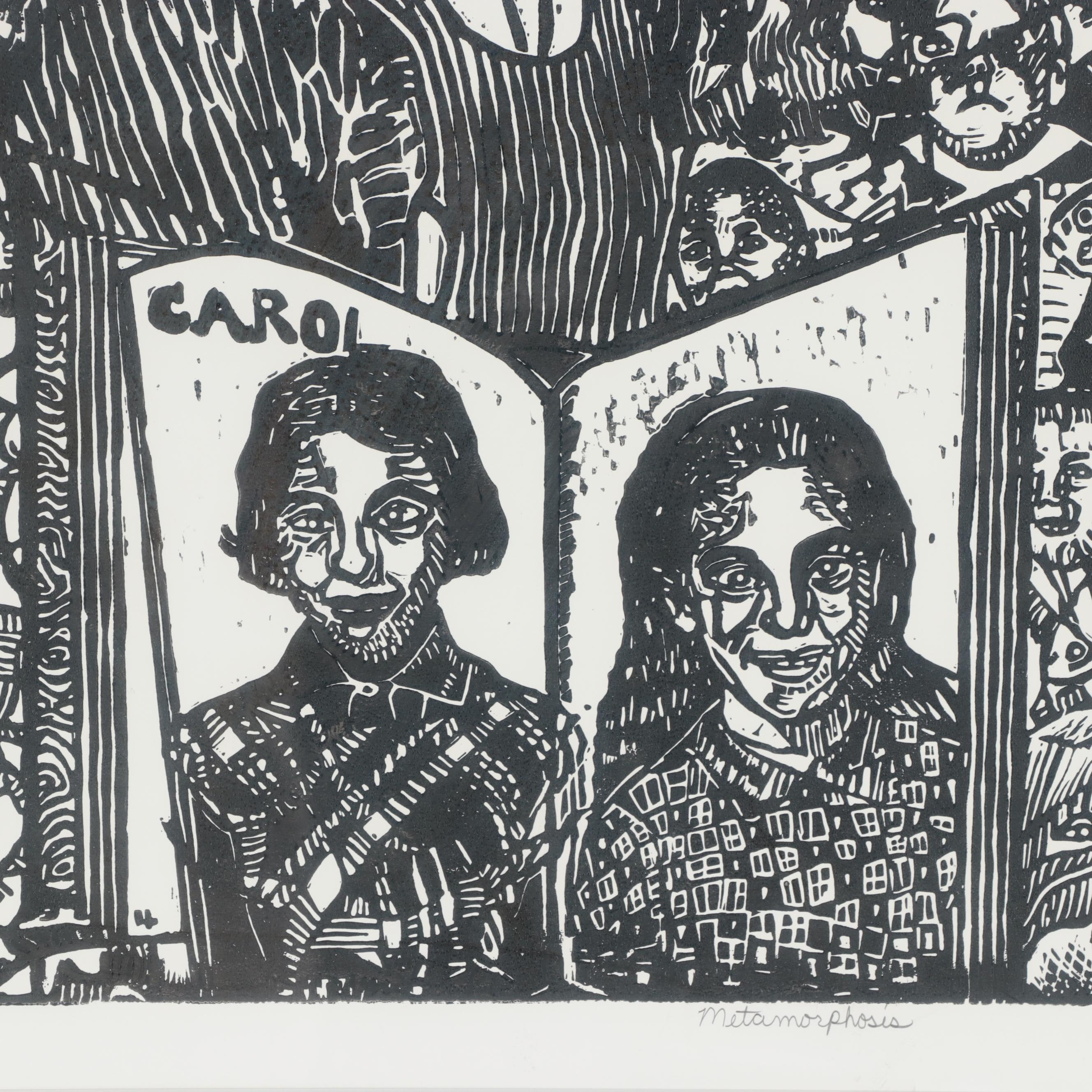 Carol Selonick-Solinger Linoleum Cut "Metamorphosis," Late 20th century