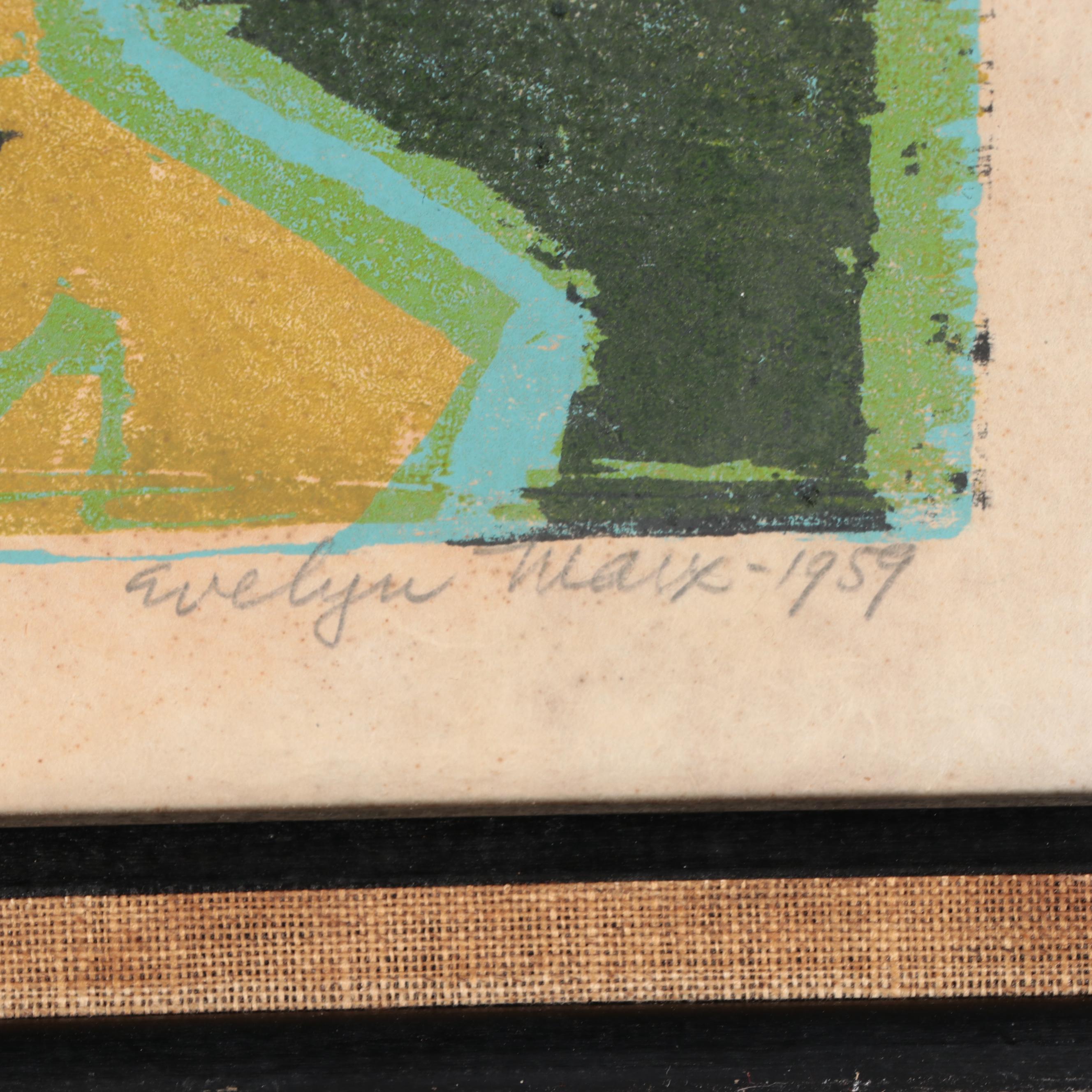 Evelyn Marx Woodcut "Mary and Martha," 1959