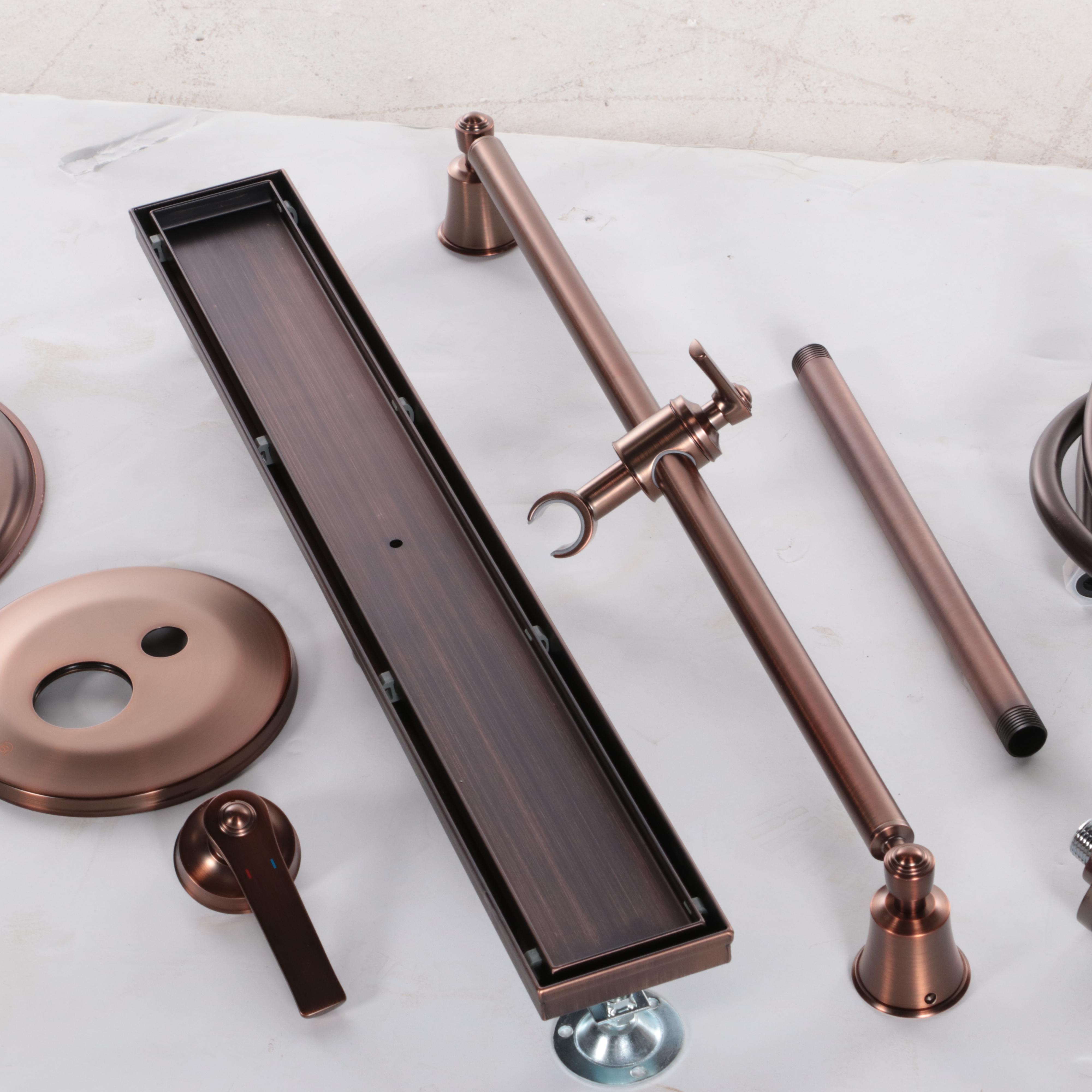 Oil Rubbed Bronze Tile-In Shower Drain, Rainfall Showerhead Hand Shower and more