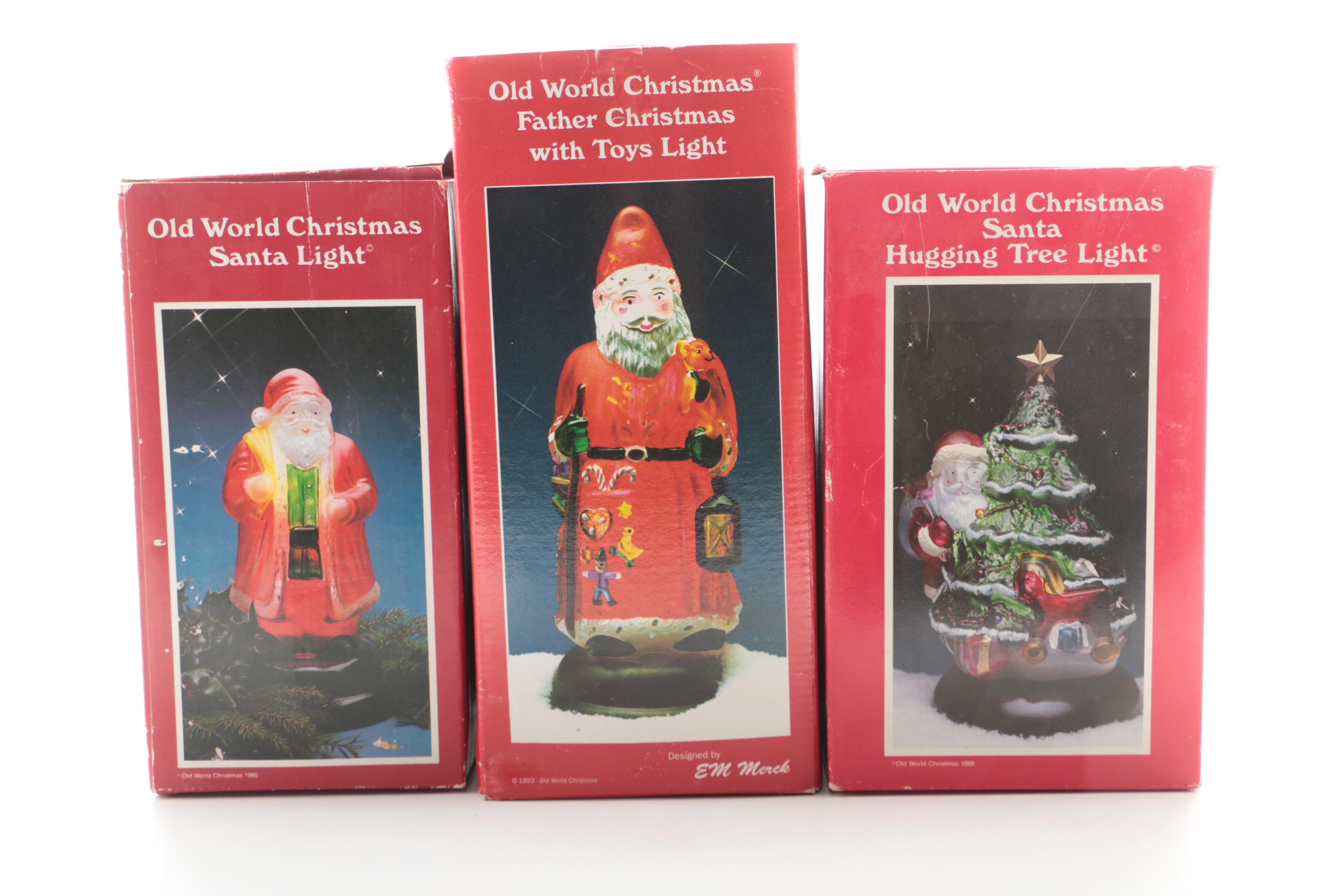 Old World Christmas Hand-Painted Glass Santa Claus Night Lights