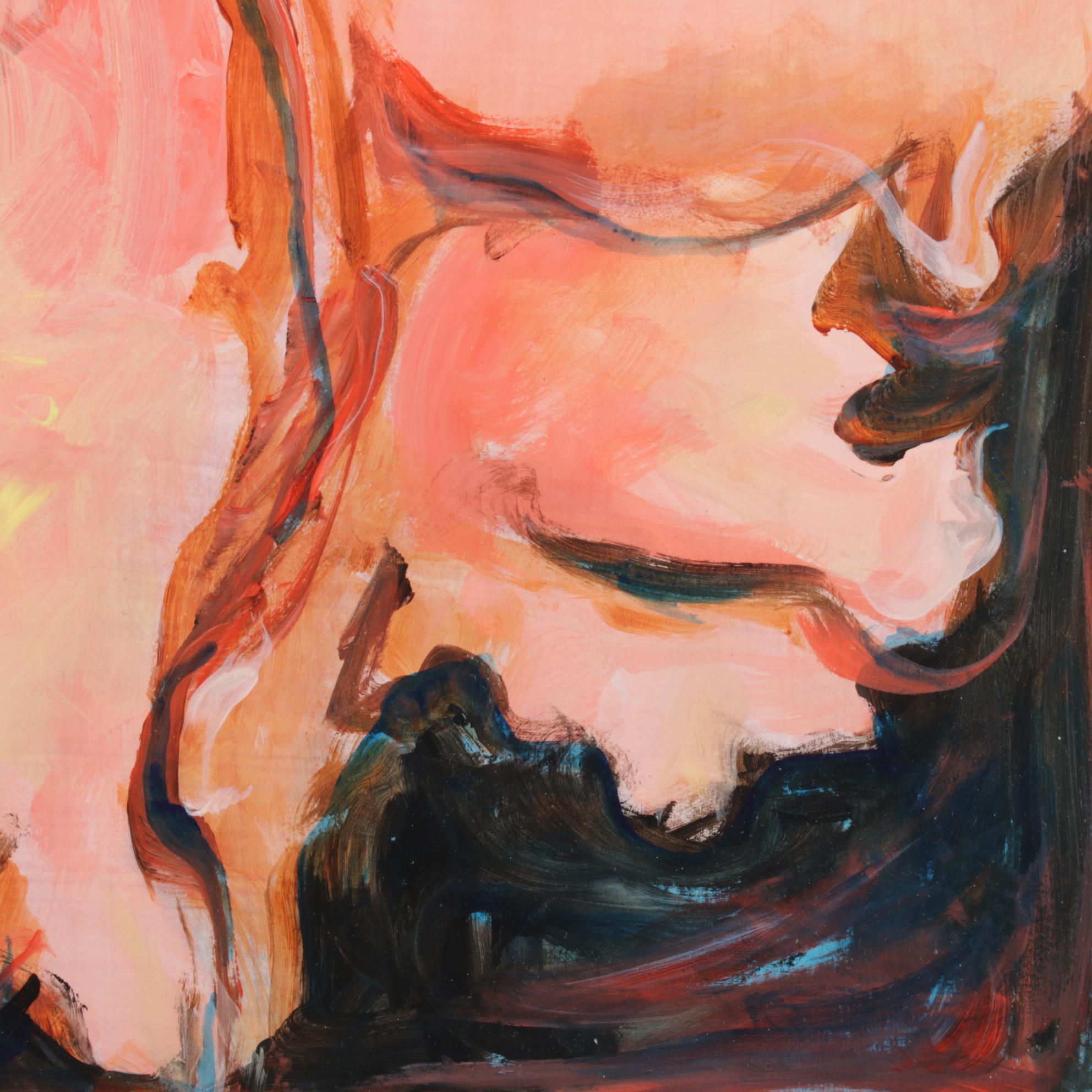 Chien Ming Su Yonic Floral Oil Painting, Late 20th-21st Century