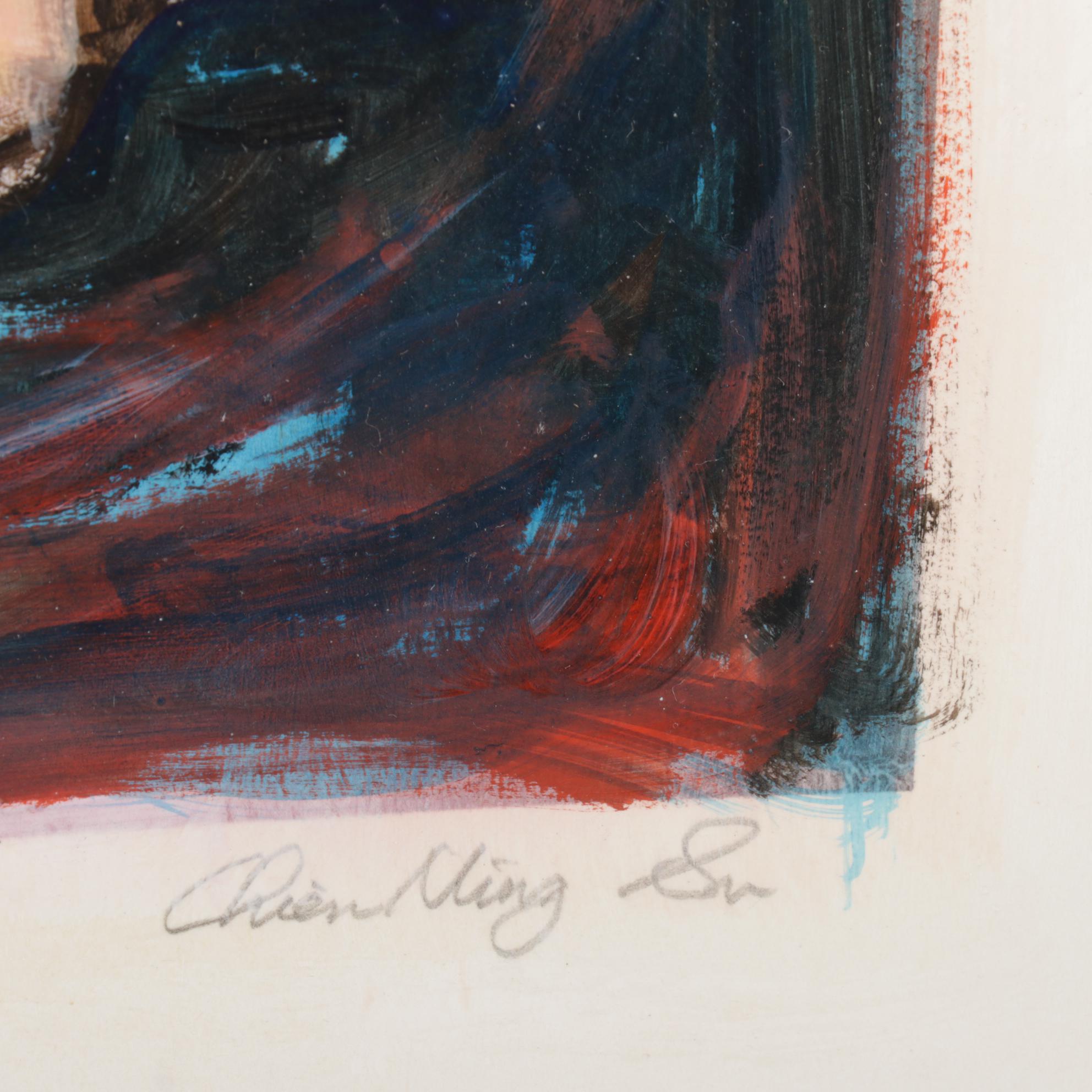 Chien Ming Su Yonic Floral Oil Painting, Late 20th-21st Century