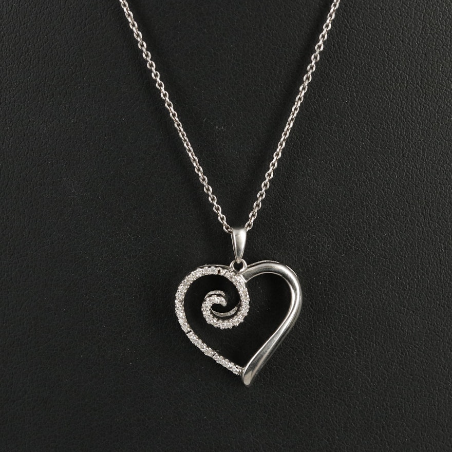 Sterling Diamond Heart Pendant Necklace