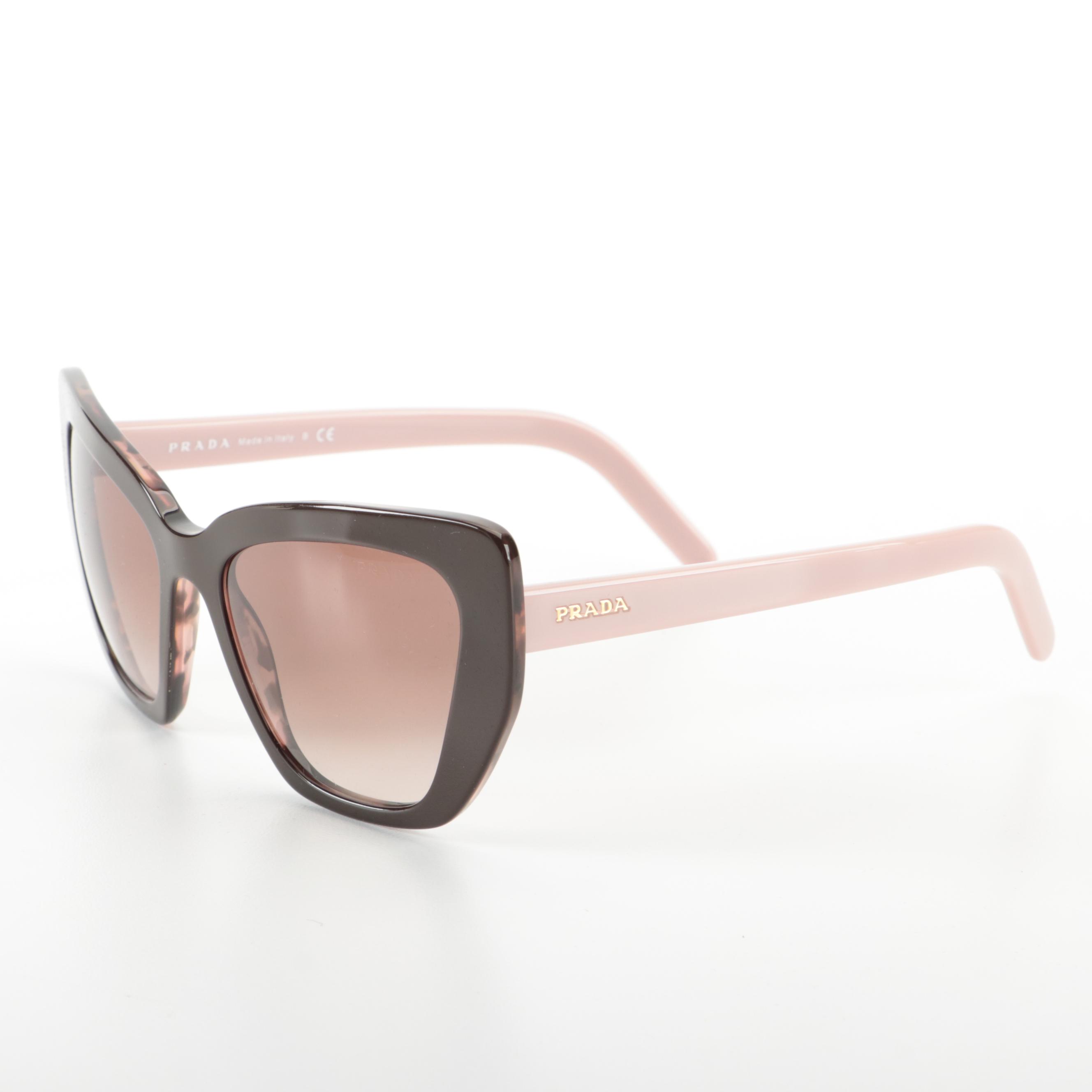 Prada SPR 08V Ink Pink and Tortoise Acetate Cat Eye Sunglasses with Case and Box