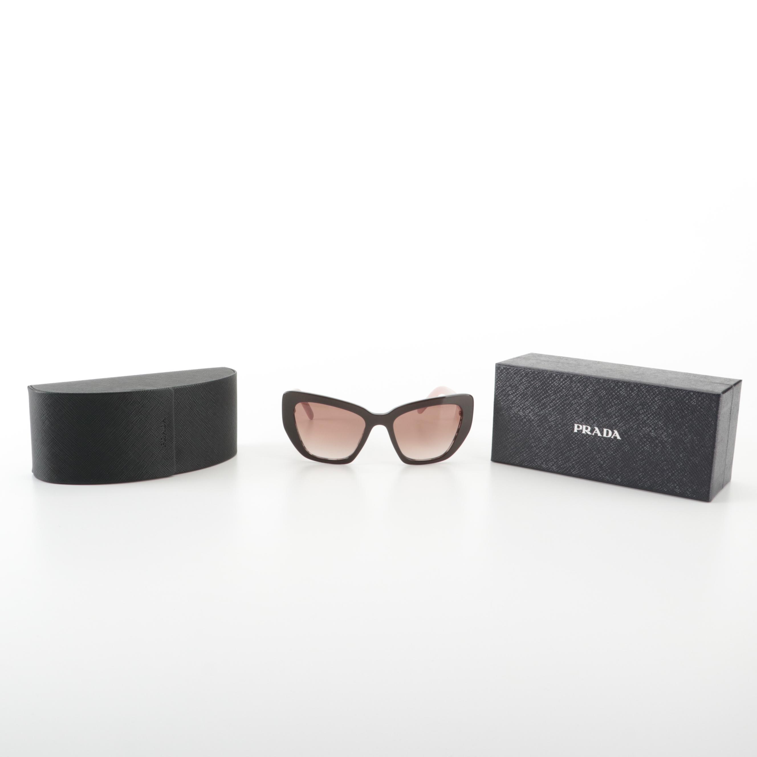 Prada SPR 08V Ink Pink and Tortoise Acetate Cat Eye Sunglasses with Case and Box