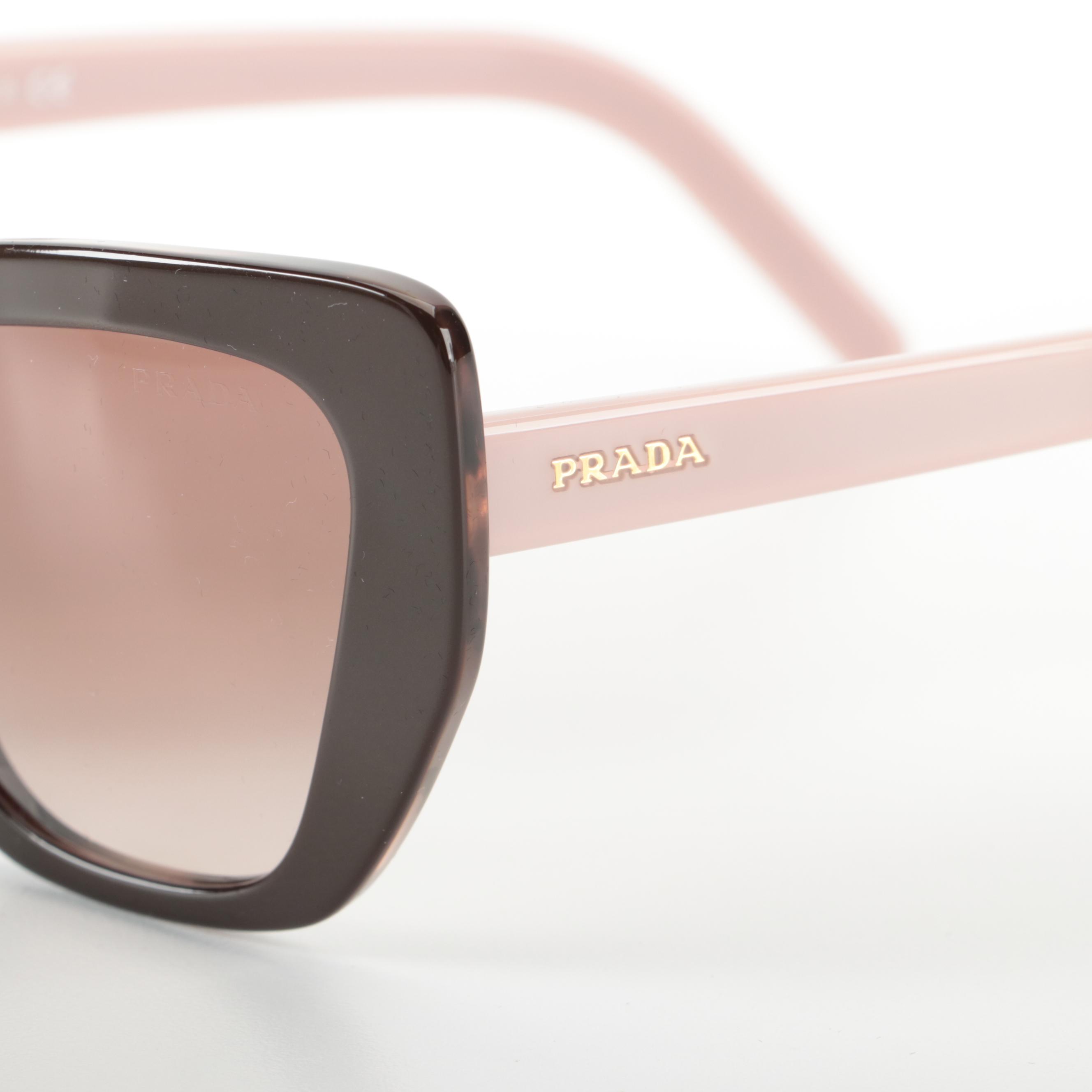 Prada SPR 08V Ink Pink and Tortoise Acetate Cat Eye Sunglasses with Case and Box