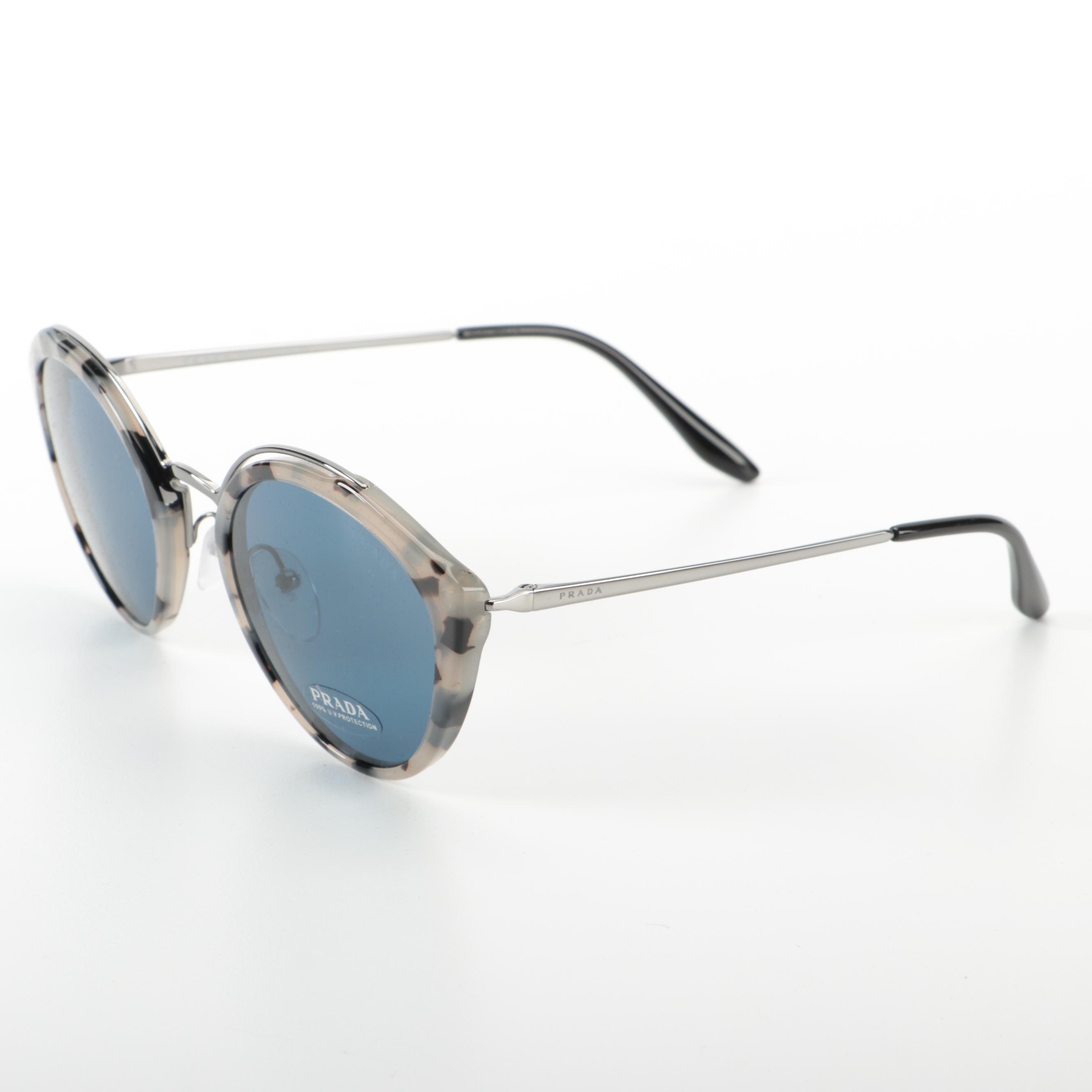 Prada SPR 18U Round Sunglasses in Metal and Acetate with Case and Box