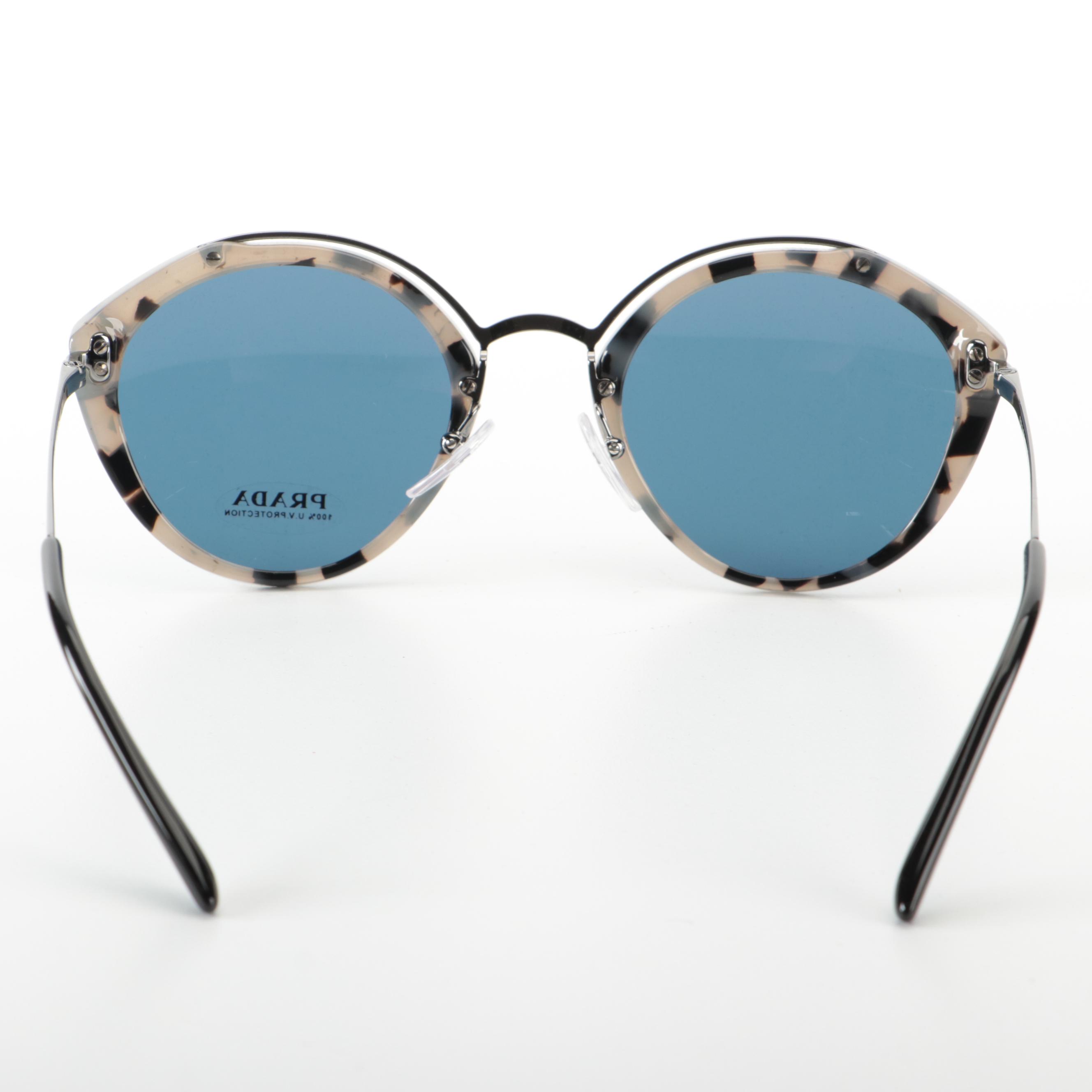 Prada SPR 18U Round Sunglasses in Metal and Acetate with Case and Box