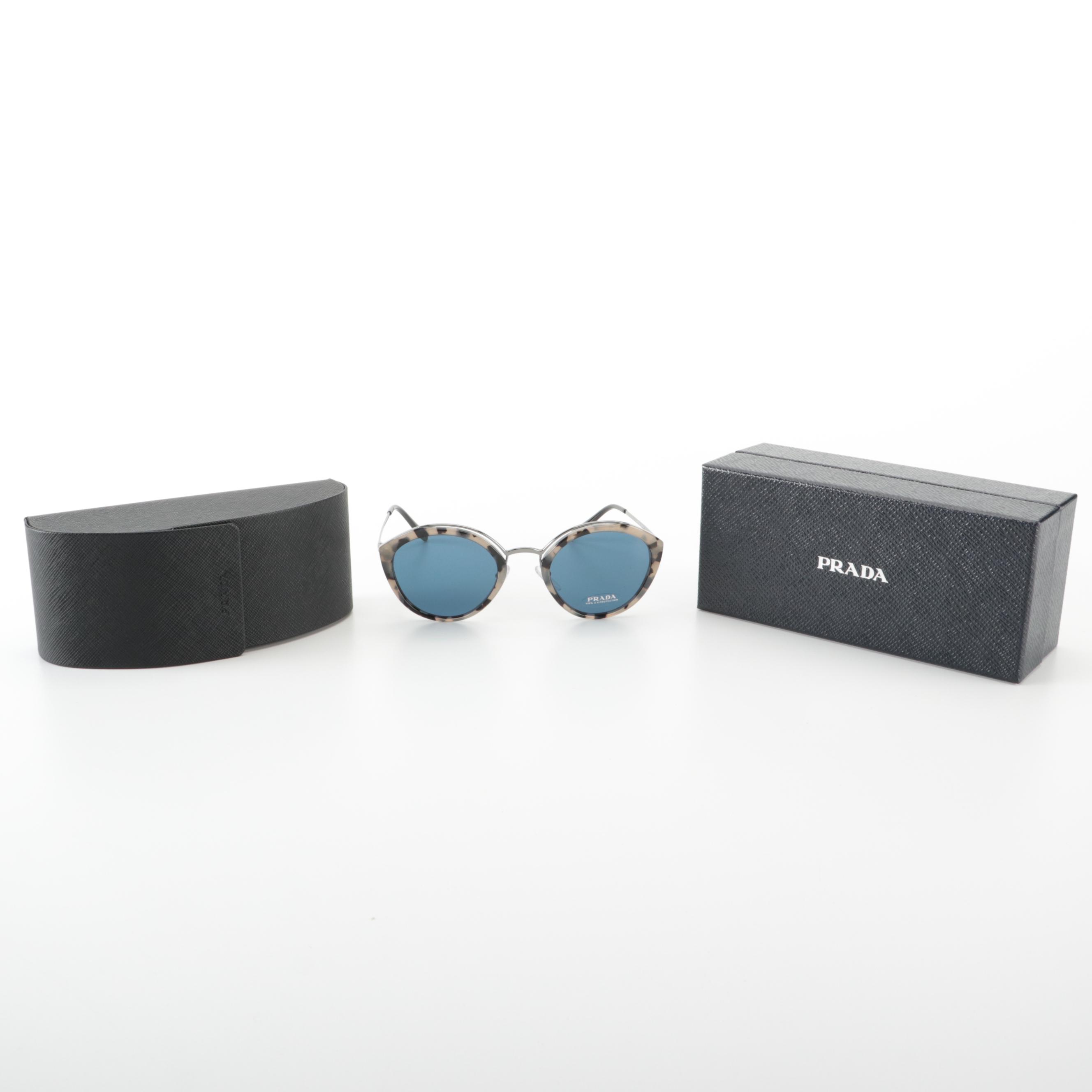 Prada SPR 18U Round Sunglasses in Metal and Acetate with Case and Box