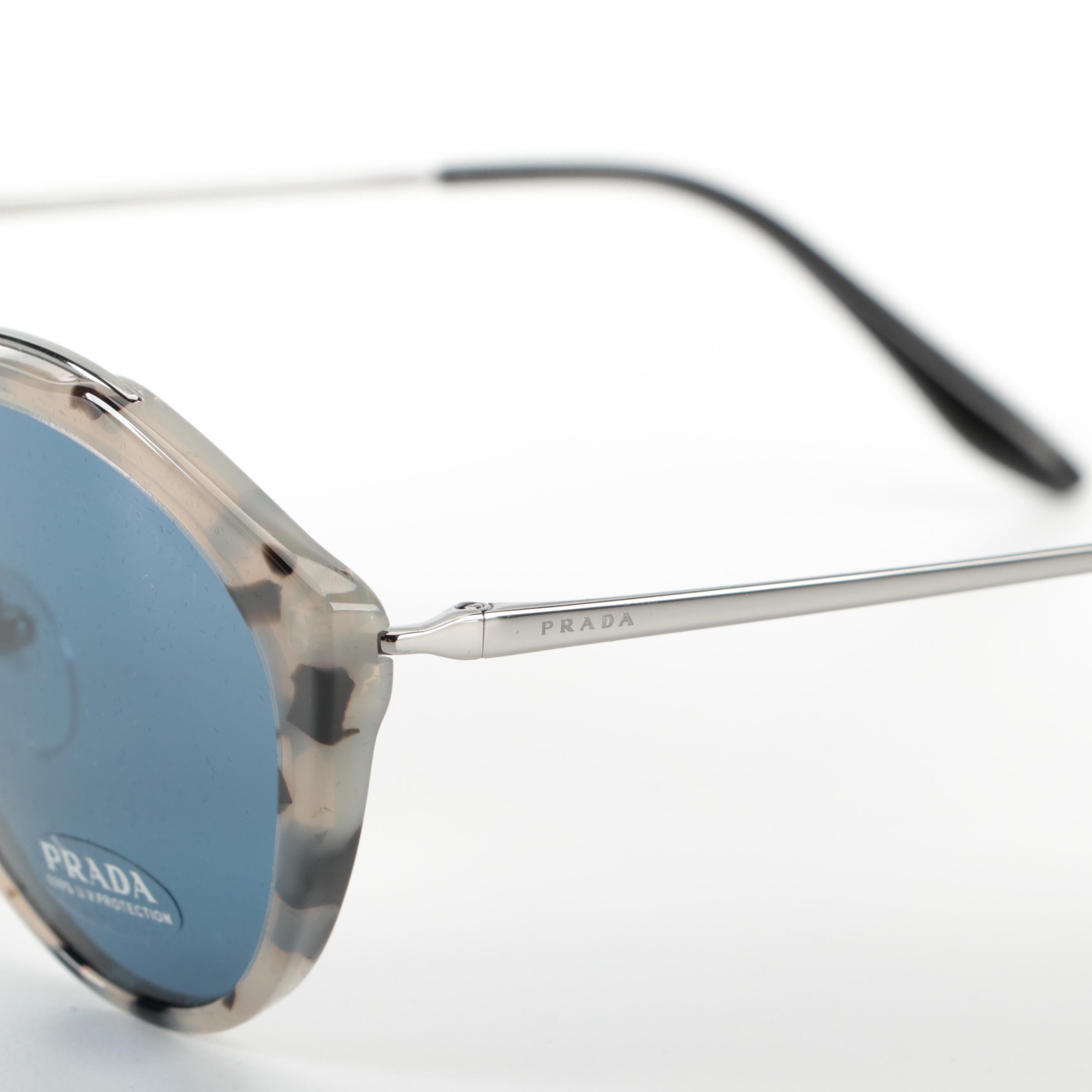 Prada SPR 18U Round Sunglasses in Metal and Acetate with Case and Box