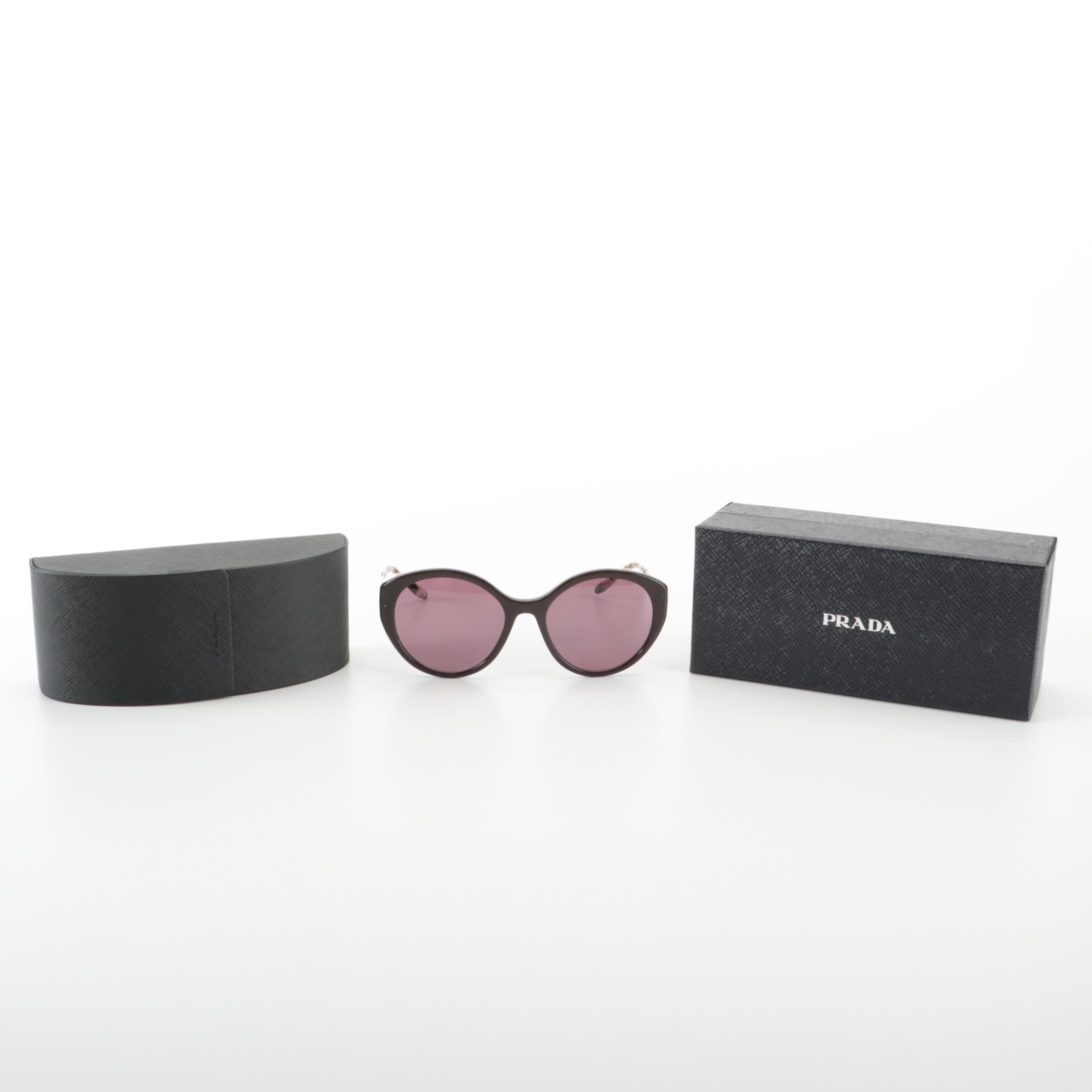 Prada SPR 18X Round Butterfly Sunglasses with Polarized Lenses with Case and Box