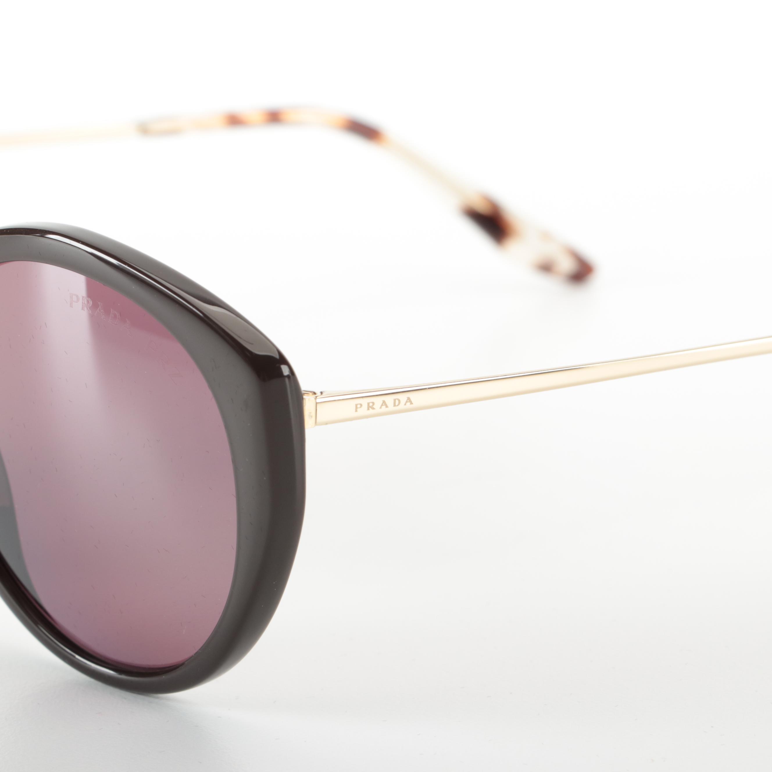 Prada SPR 18X Round Butterfly Sunglasses with Polarized Lenses with Case and Box