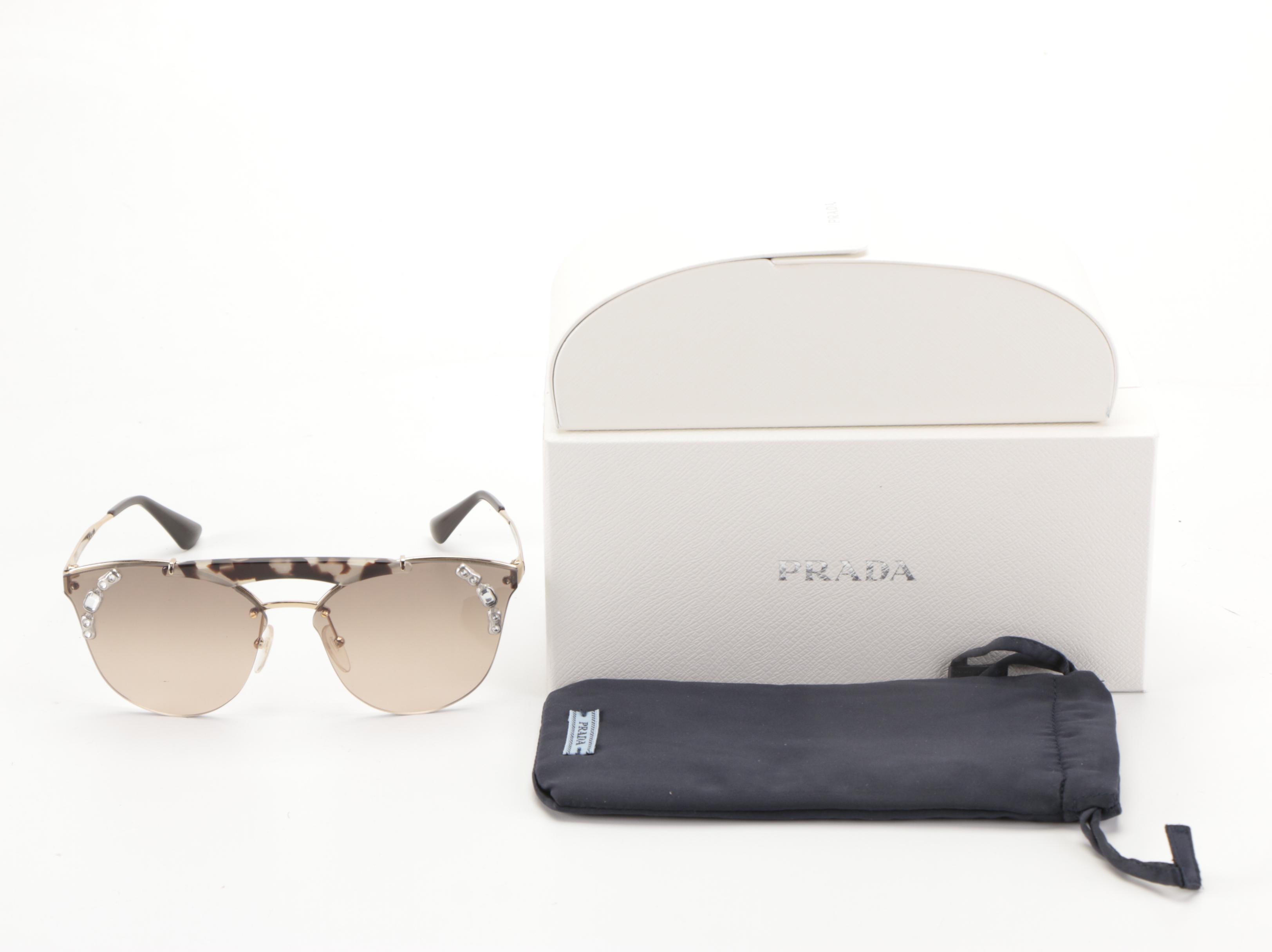 Prada SPR53U Ornate Collection Metal Embellished Sunglasses with Case and Box