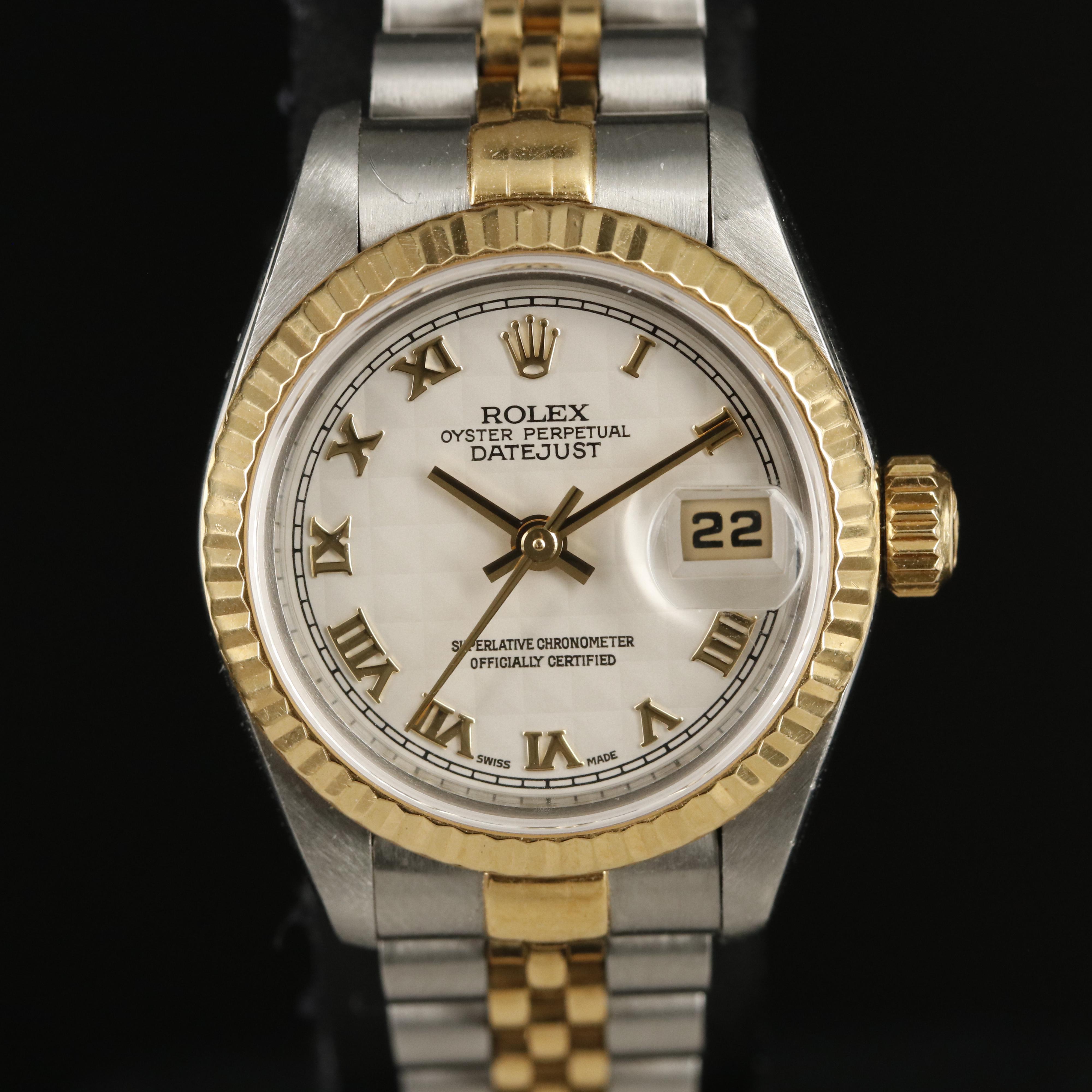 1991 Rolex Datejust Gold Roman, Ivory Pyramid Dial Watch