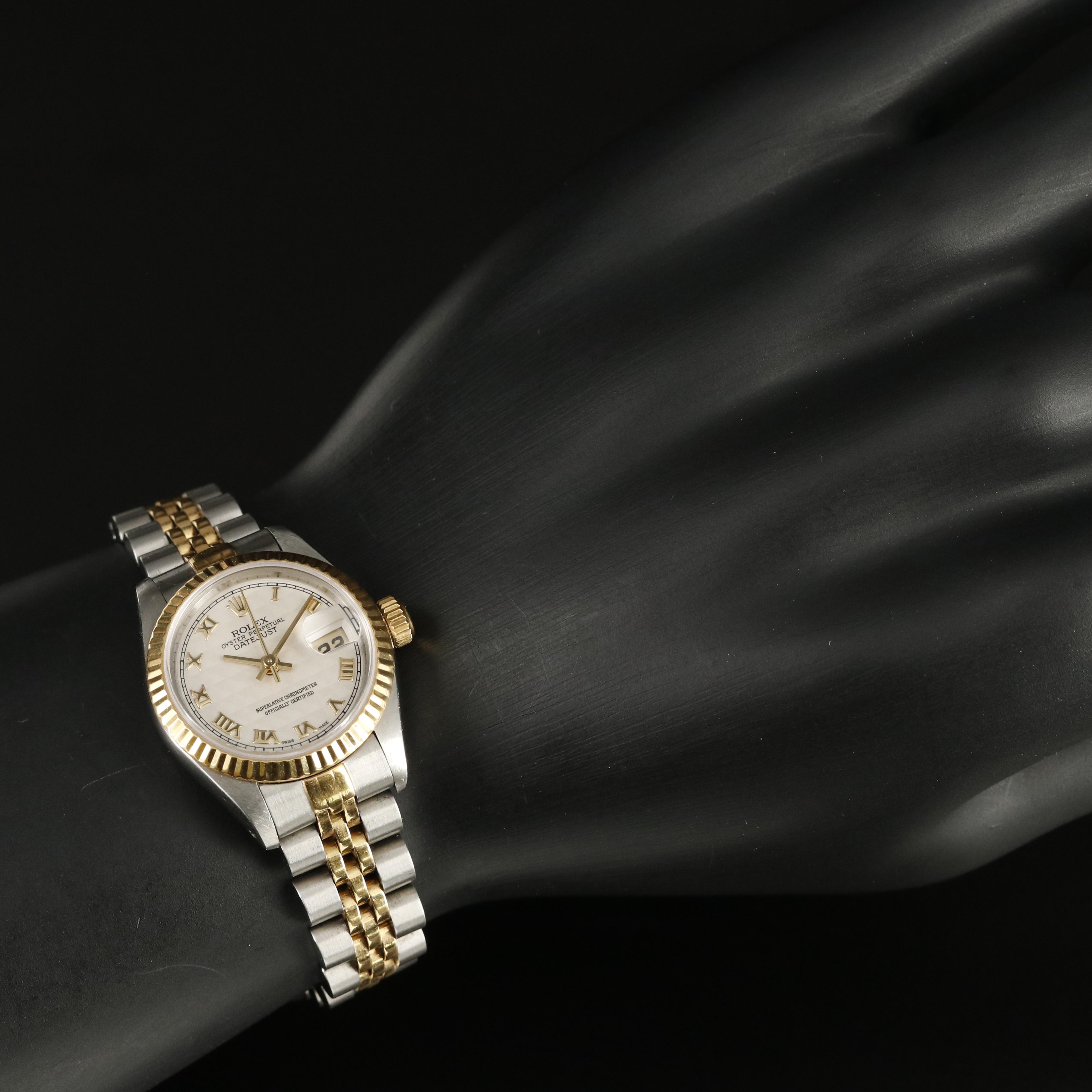 1991 Rolex Datejust Gold Roman, Ivory Pyramid Dial Watch