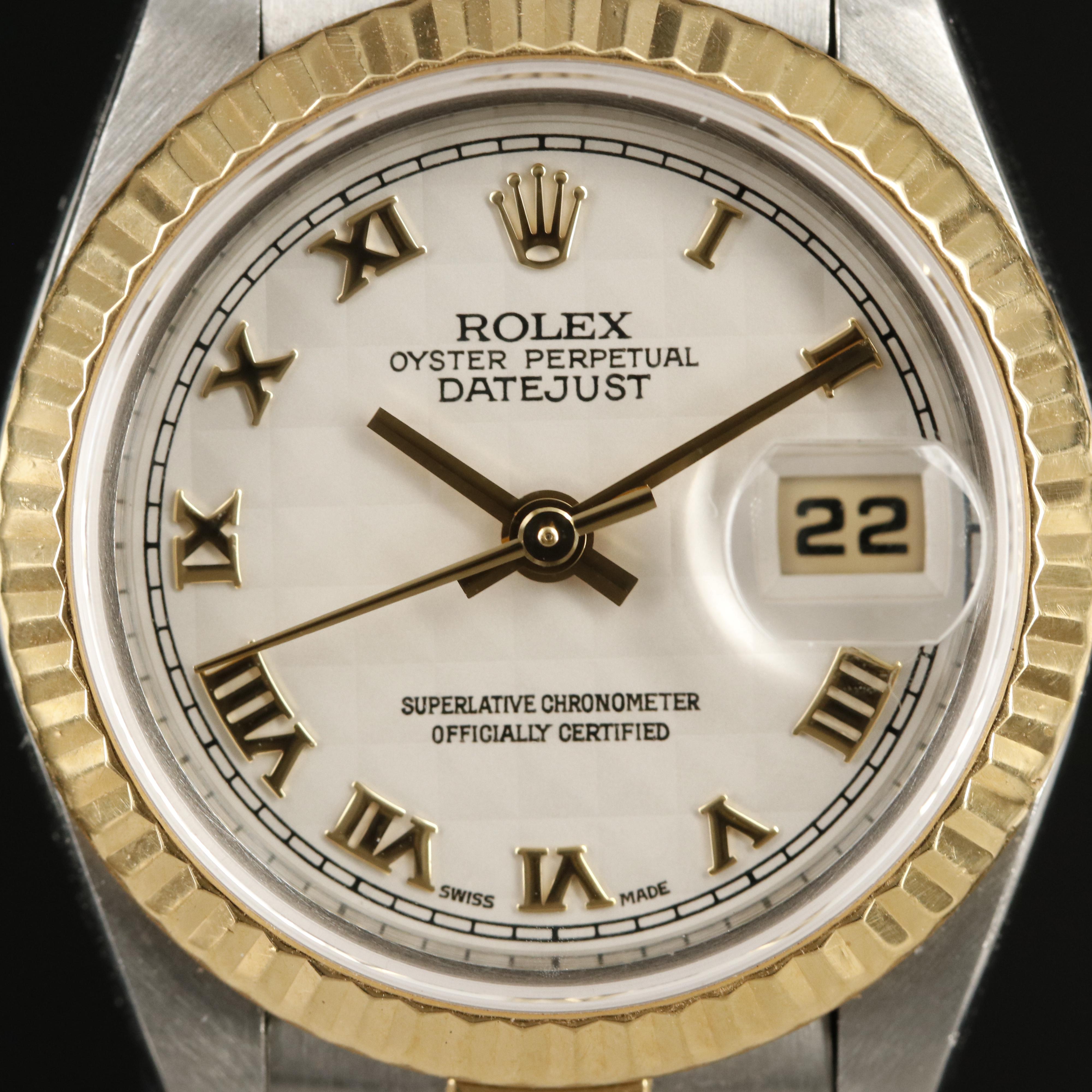1991 Rolex Datejust Gold Roman, Ivory Pyramid Dial Watch