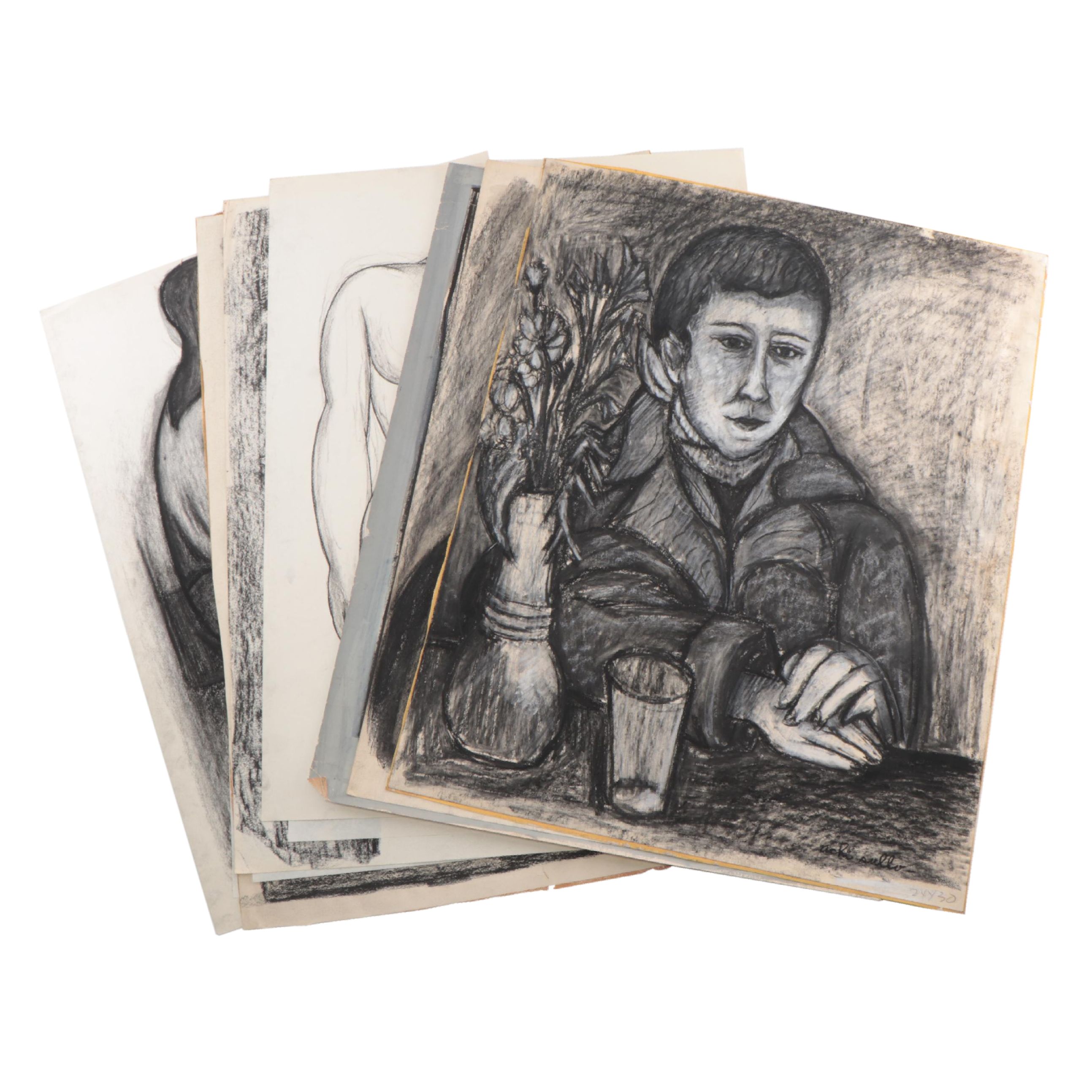 Achi Sullo Figurative Charcoal Drawings, Circa 1950