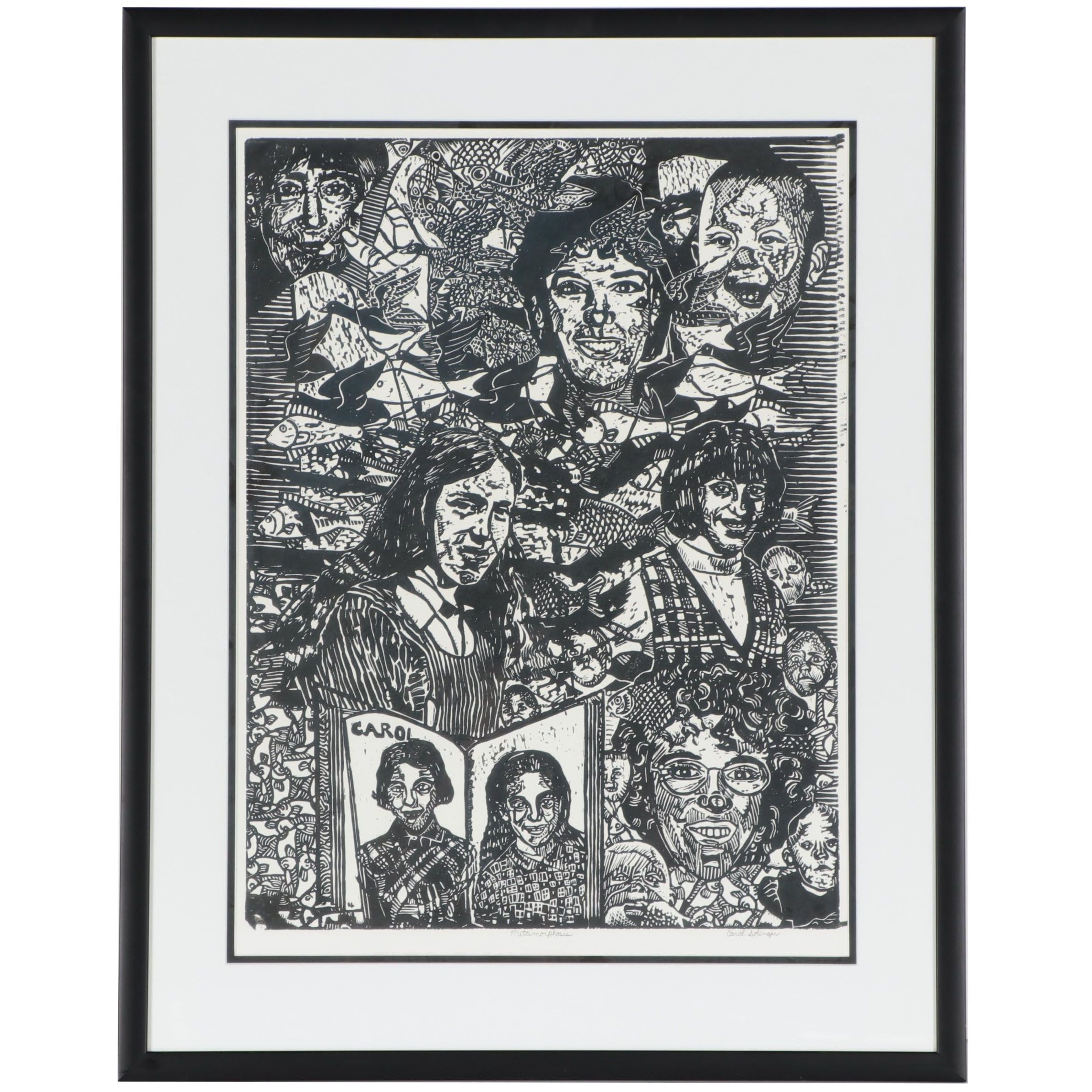 Carol Selonick-Solinger Linoleum Cut "Metamorphosis," Late 20th century