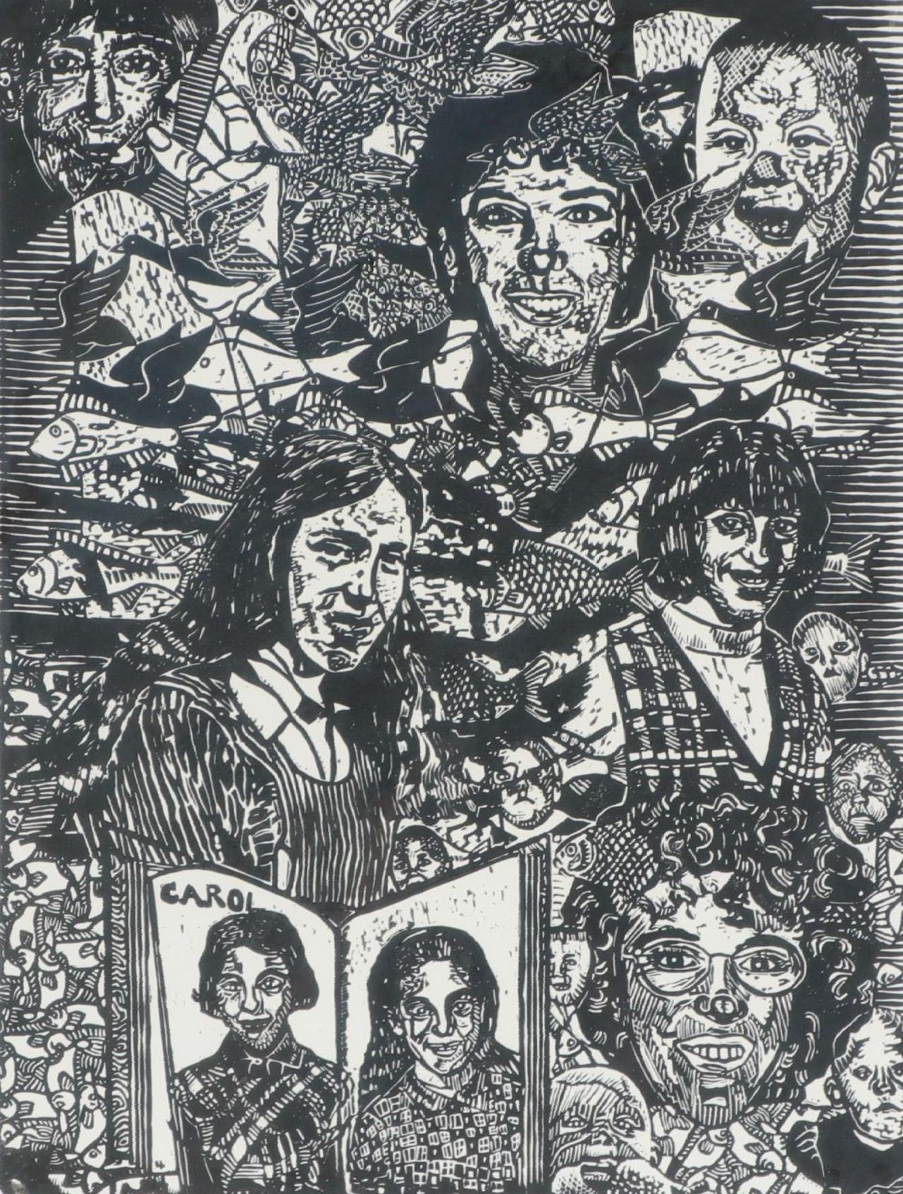 Carol Selonick-Solinger Linoleum Cut "Metamorphosis," Late 20th century