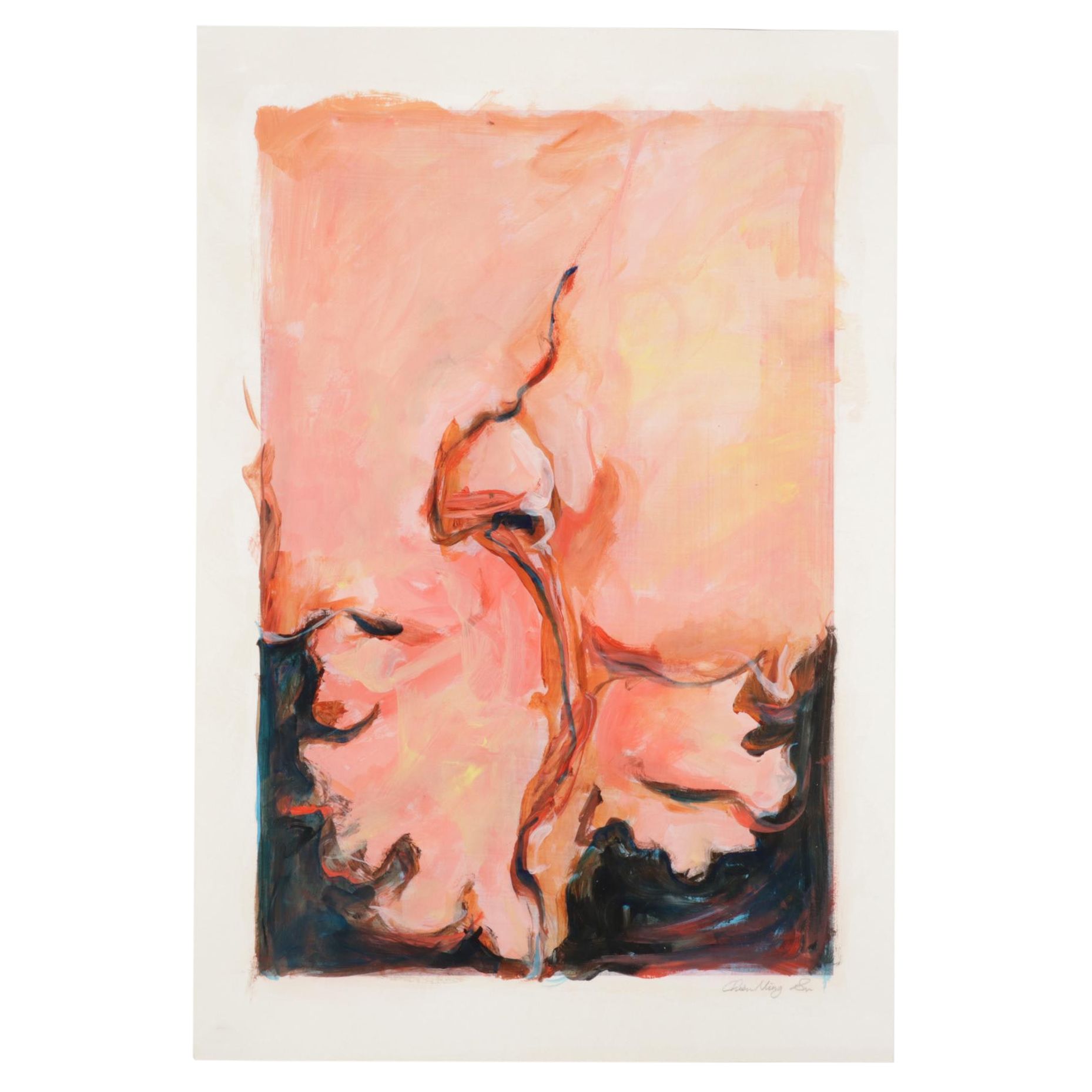 Chien Ming Su Yonic Floral Oil Painting, Late 20th-21st Century