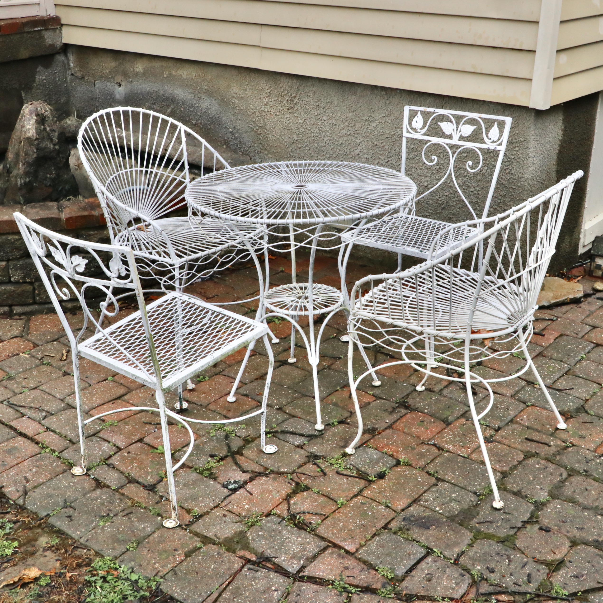 Anthropologie White Wire Bistro Set and Two Additional Metal Chairs
