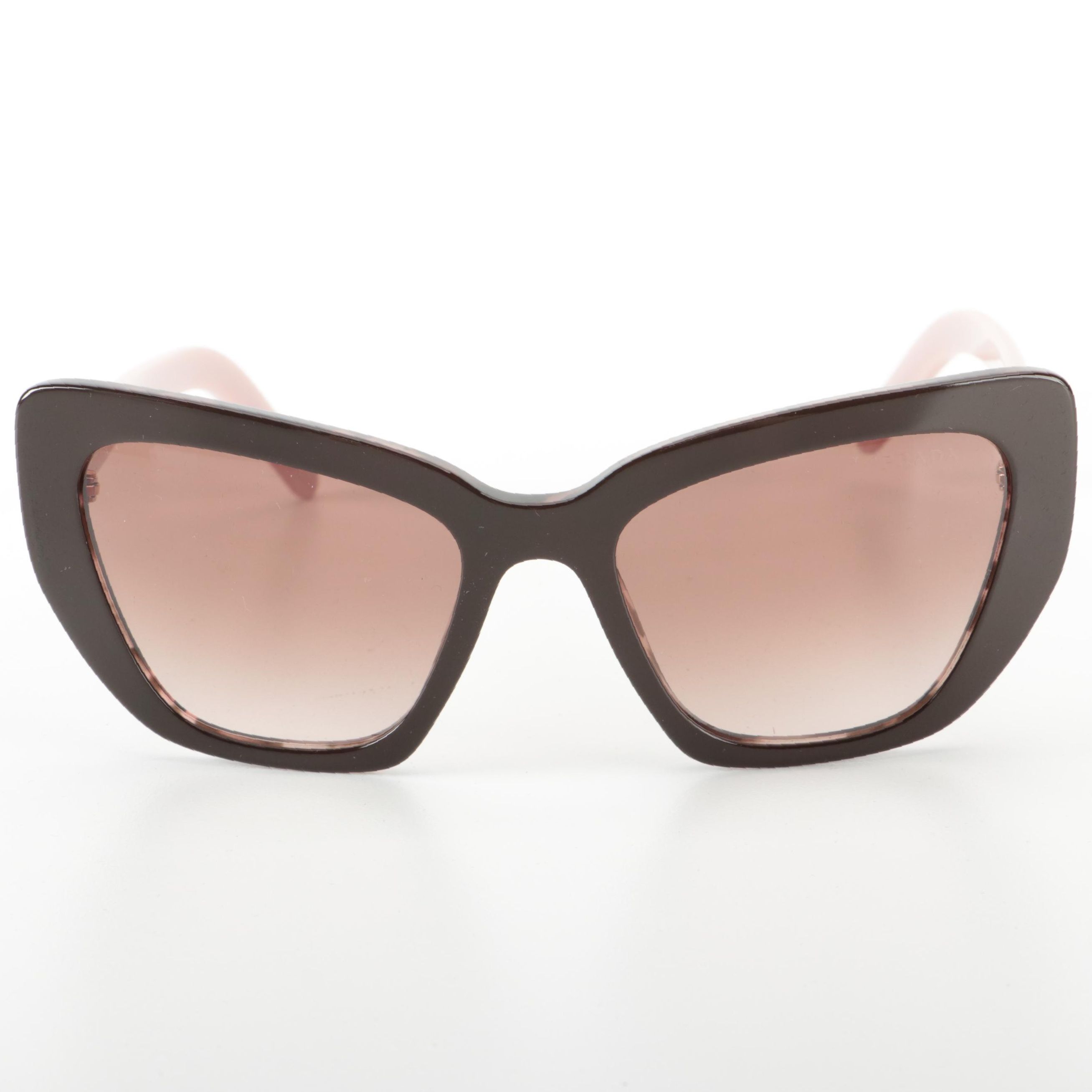 Prada SPR 08V Ink Pink and Tortoise Acetate Cat Eye Sunglasses with Case and Box