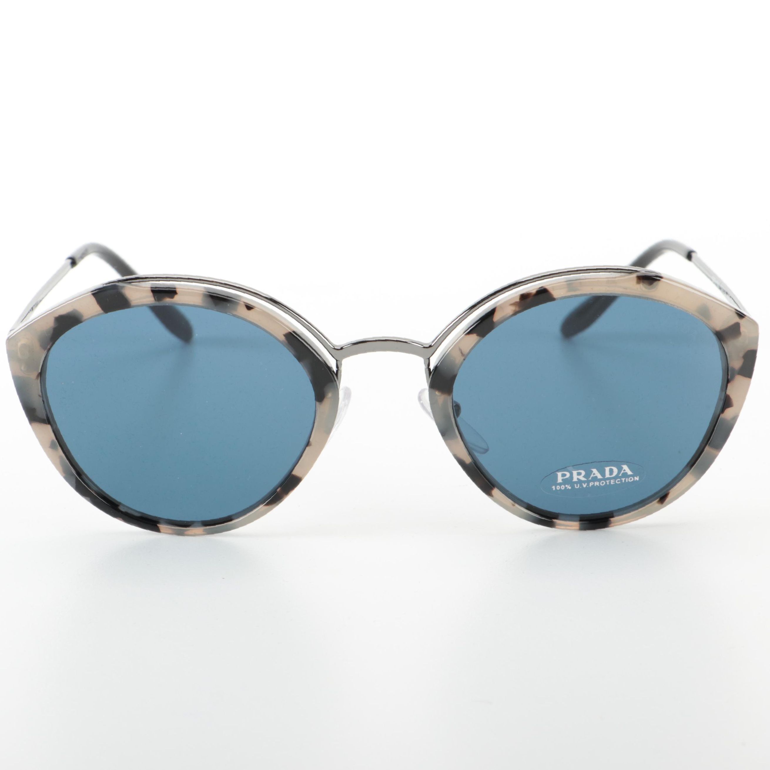 Prada SPR 18U Round Sunglasses in Metal and Acetate with Case and Box