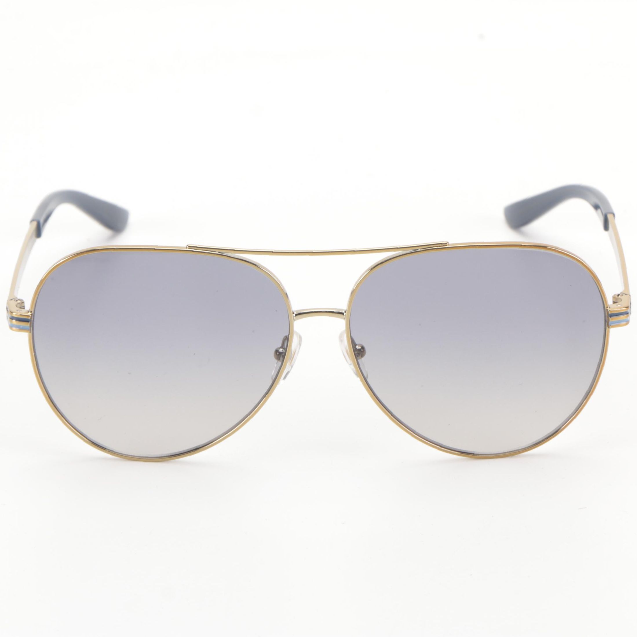 Tory Burch TY6078 Gold Metal Aviator Sunglasses with Slip Case and Box