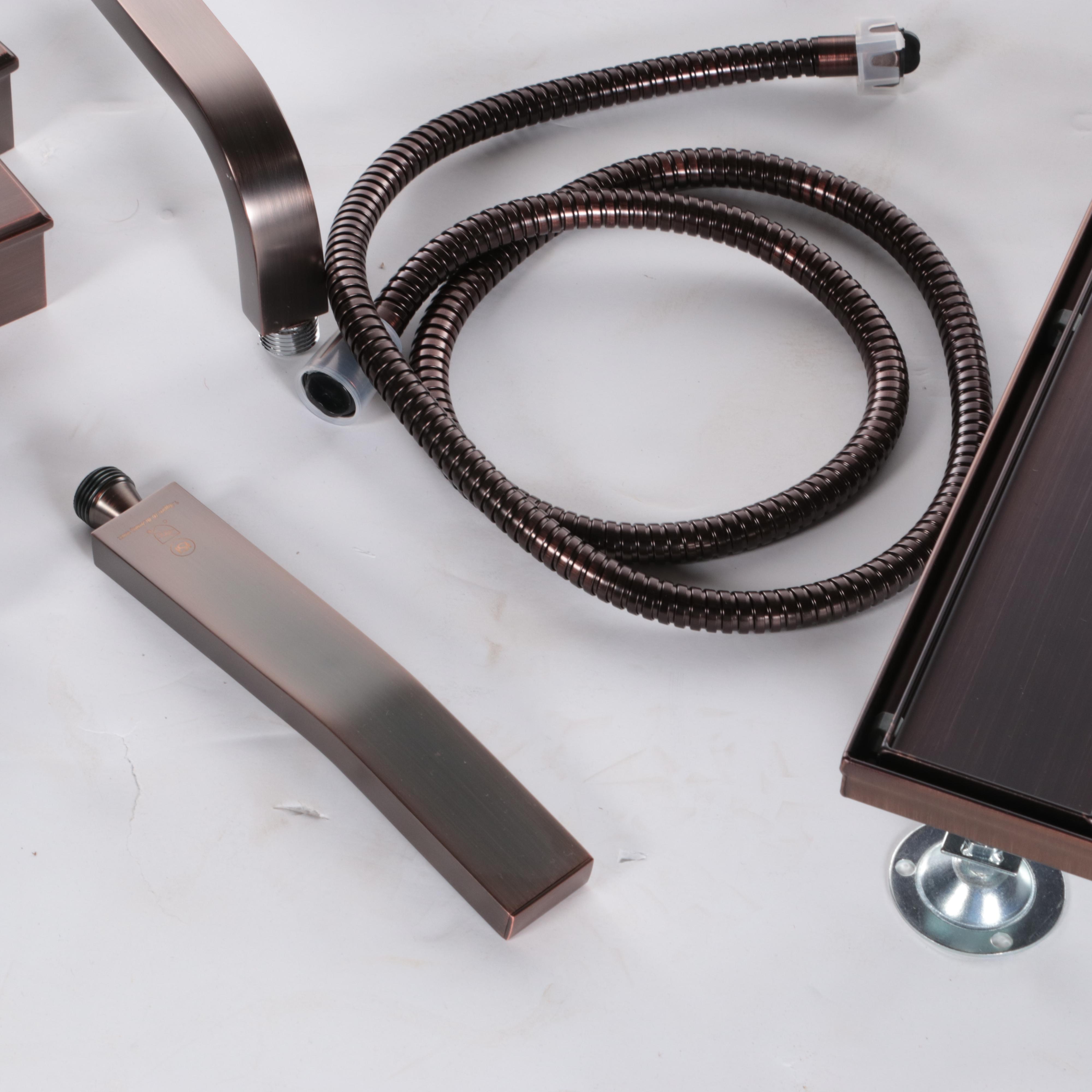 4-Way Thermostatic Valve, Shower Drain, Arm, Hose and Head, Supply Elbow