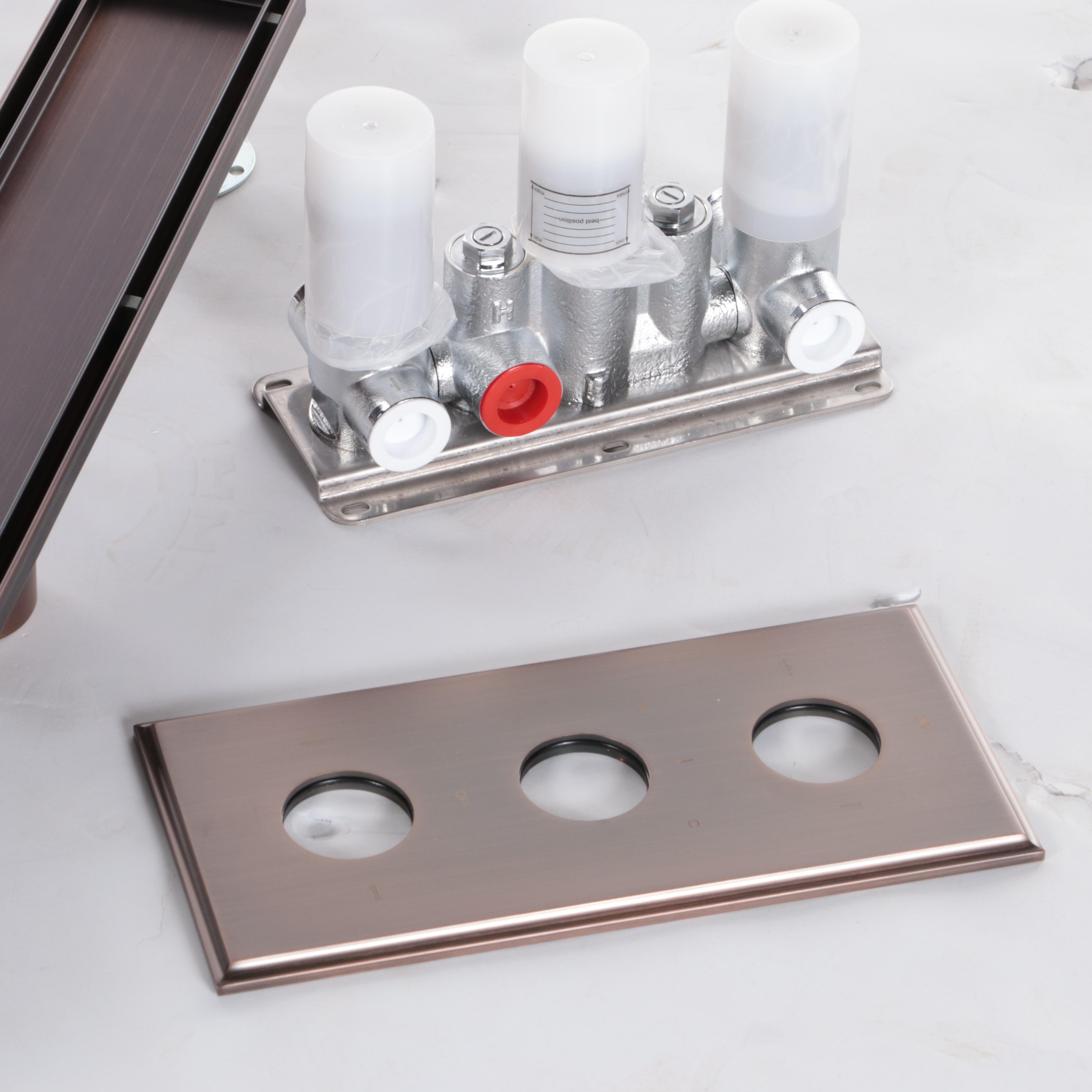 4-Way Thermostatic Valve, Shower Drain, Arm, Hose and Head, Supply Elbow