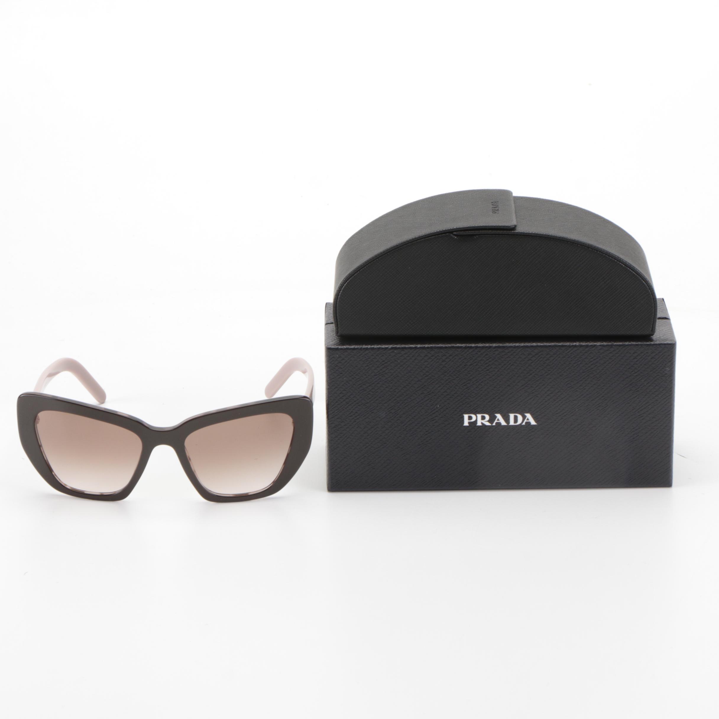 Prada SPR08V Brown/Pink Modified Cat Eye Sunglasses with Case and Box