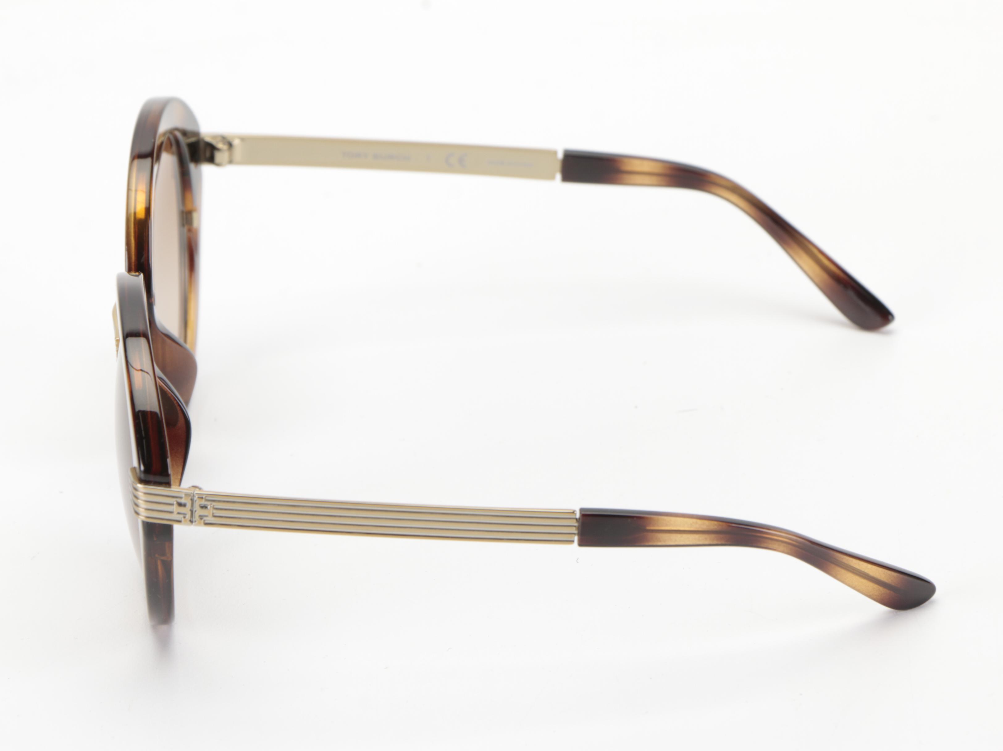 Tory Burch TY9060U Round Gold and Brown Metal Sunglasses with Case