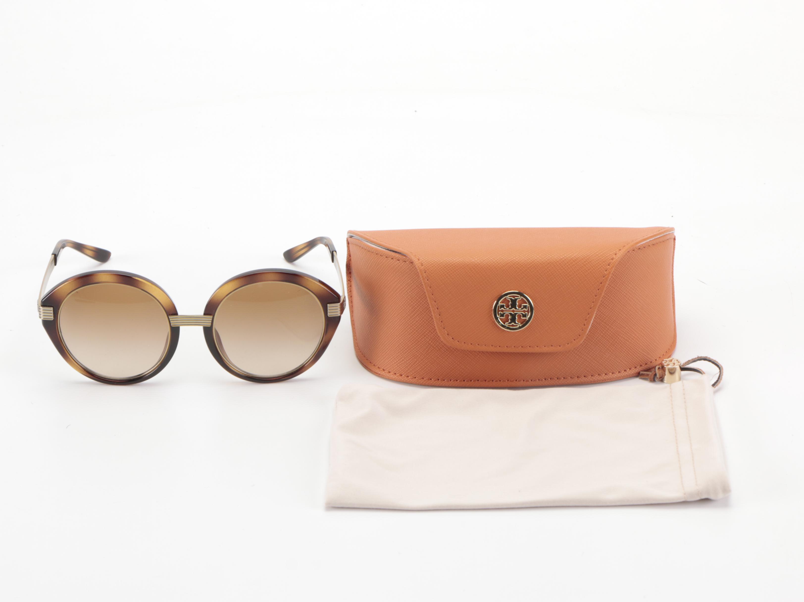 Tory Burch TY9060U Round Gold and Brown Metal Sunglasses with Case
