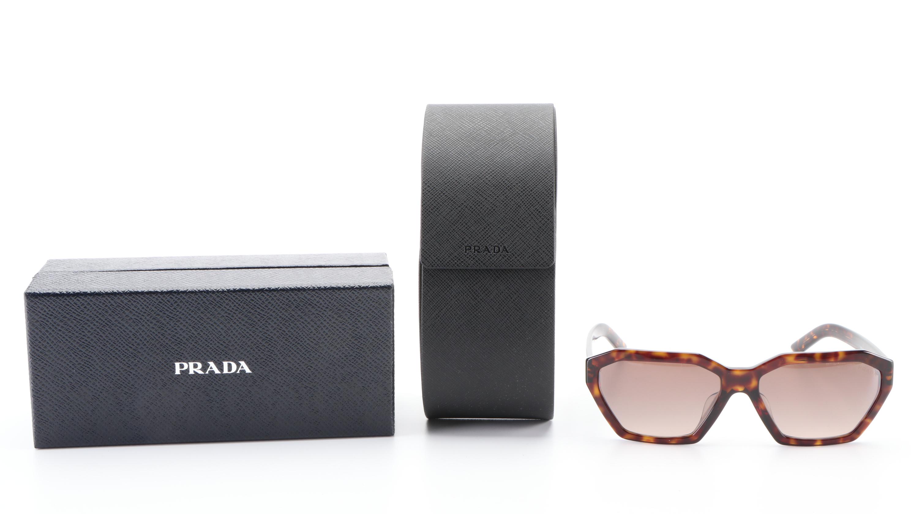 Prada SPRV03V-F Geometric Sunglasses with Case and Box