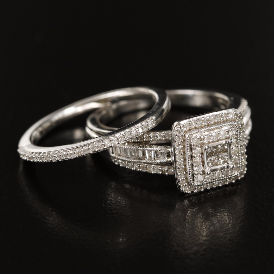 Sterling 0.52 CTW Diamond Ring and Band Set