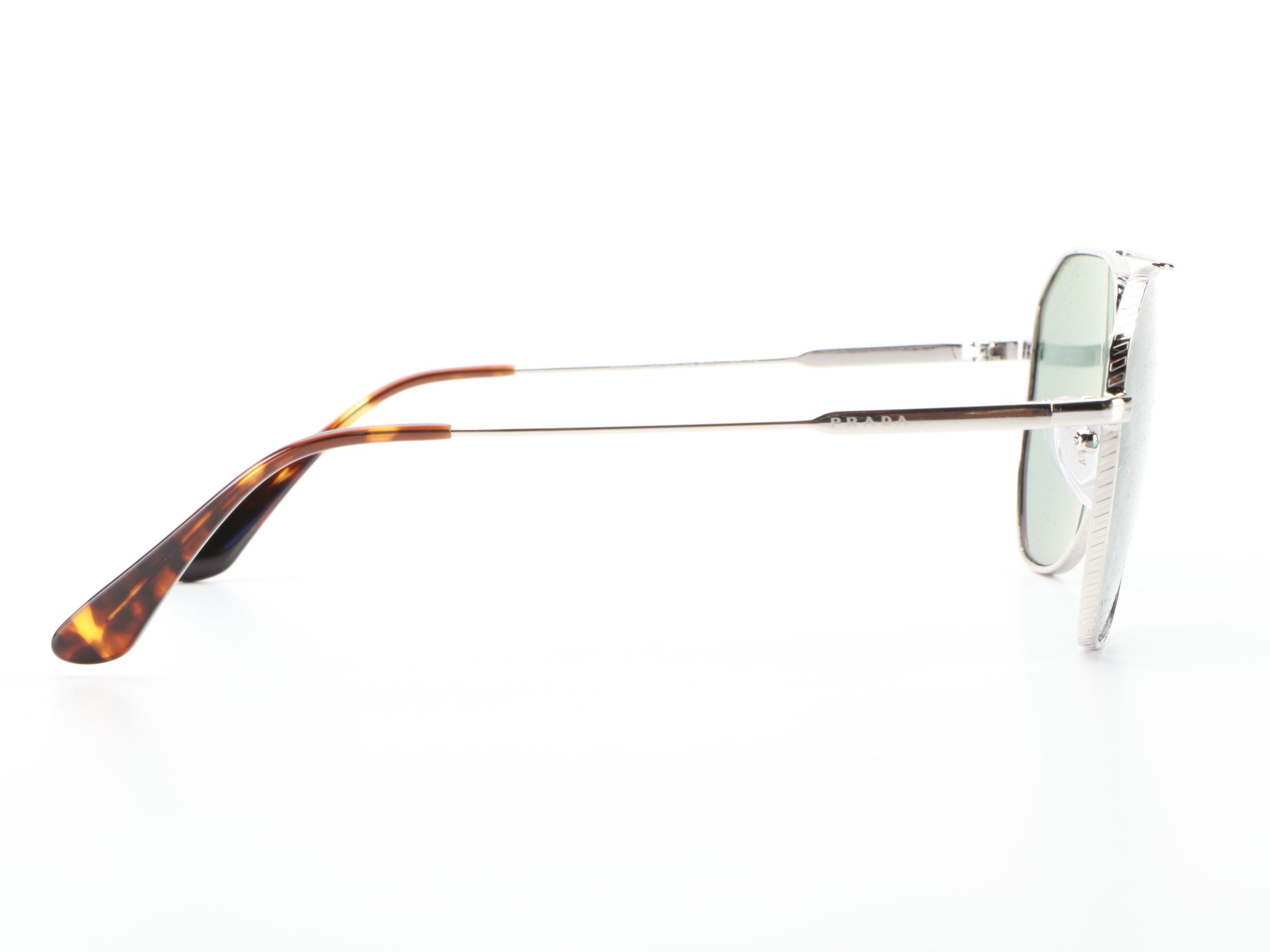 Prada SPR63X Aviator Sunglasses in Silver Tone Metal with Case and Box